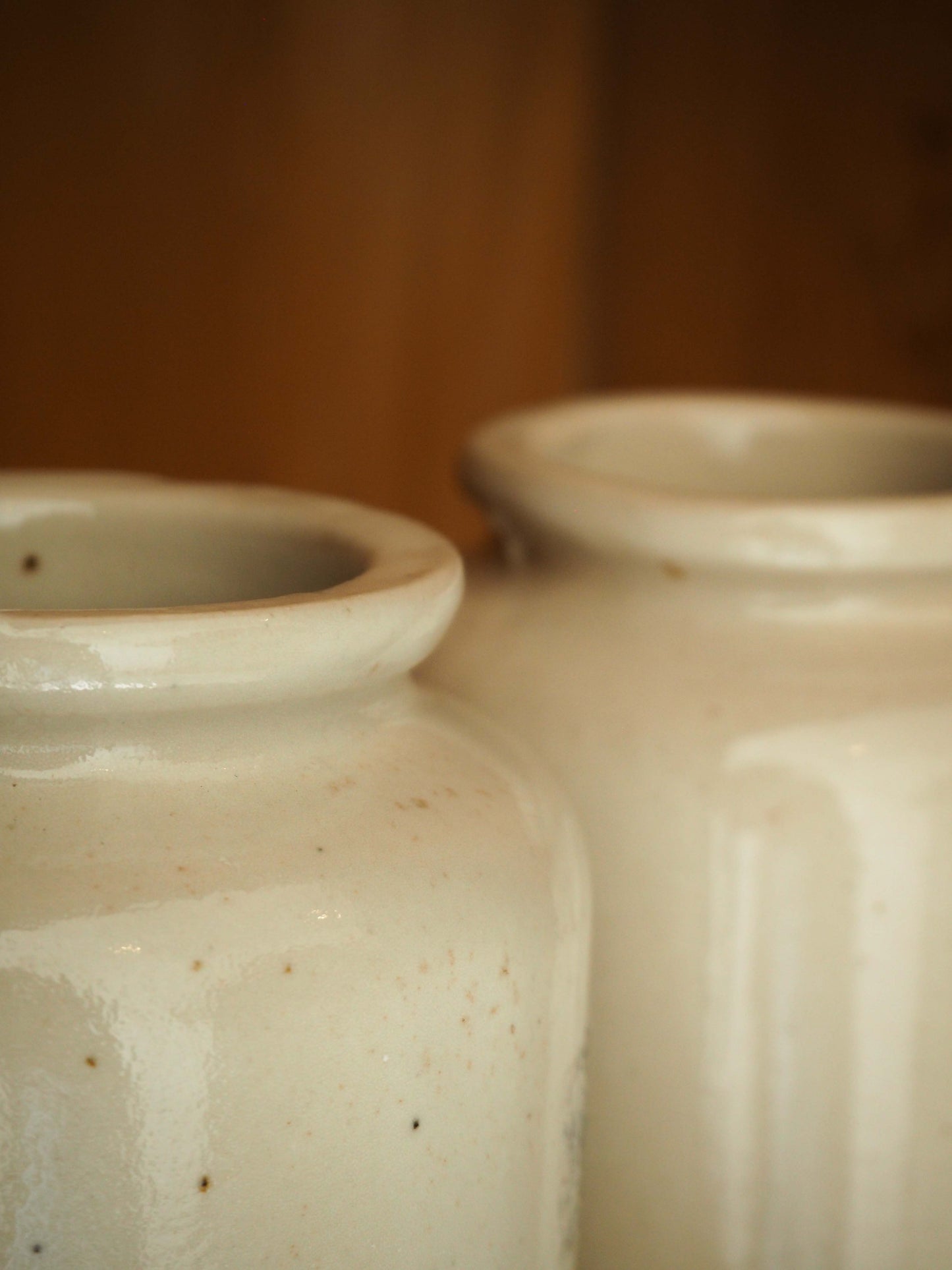 Vintage / Antique Rustic French Cream Stoneware Apothecary Pot / Kitchen Storage Jar