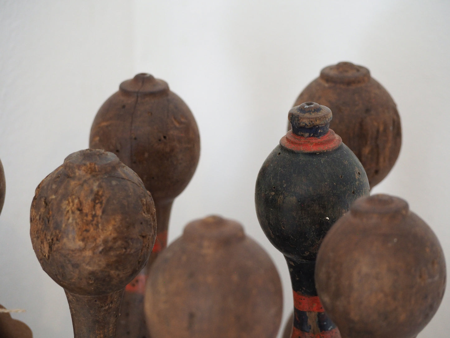 Vintage Antique French Set of Painted Wooden Skittles / French Bowling Game With Seven Pins
