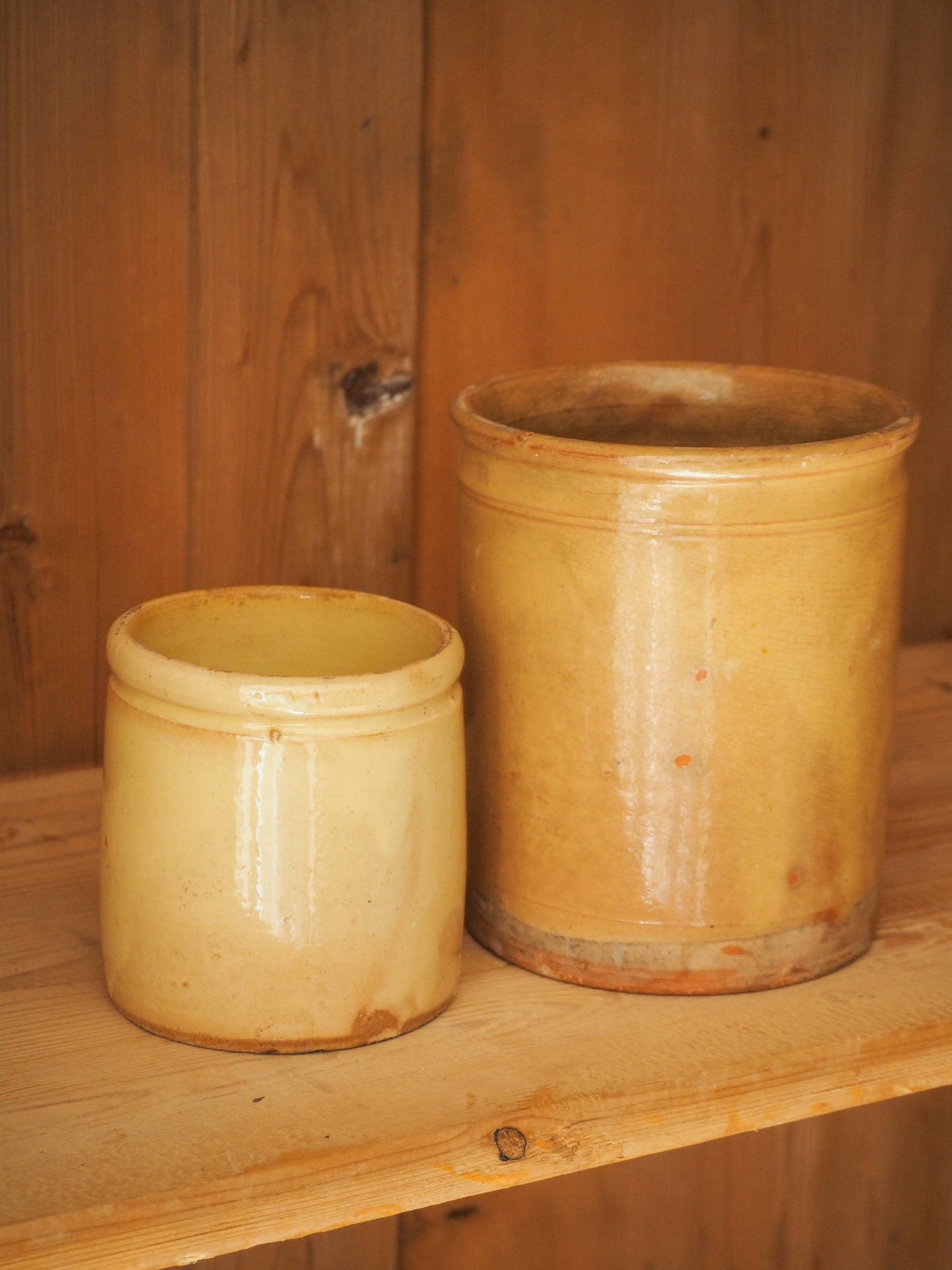 Vintage / Antique Rustic French Yellow Stoneware Confit Pot / Kitchen Storage Jar / Preserve Pot