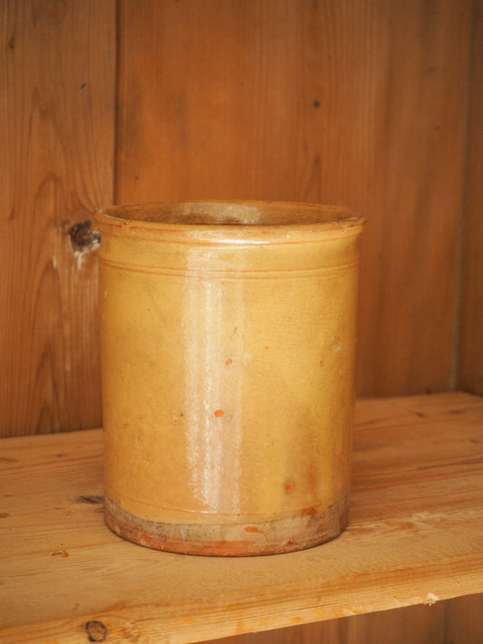 Vintage / Antique Rustic French Yellow Stoneware Confit Pot / Kitchen Storage Jar / Preserve Pot