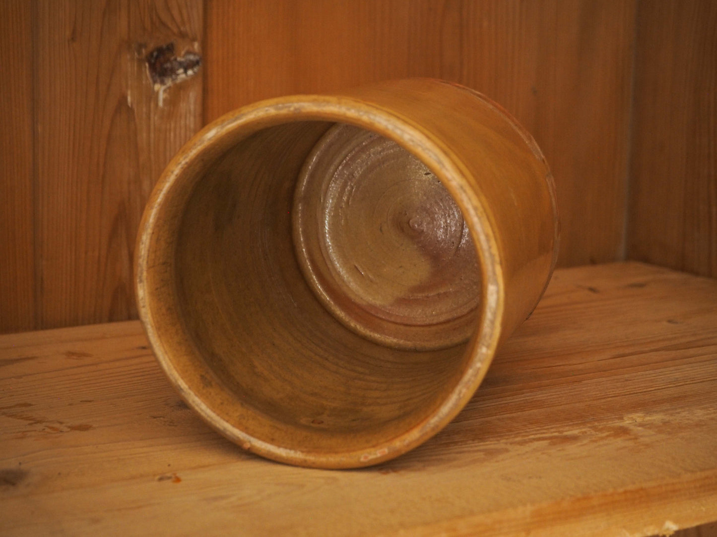 Vintage / Antique Rustic French Yellow Stoneware Confit Pot / Kitchen Storage Jar / Preserve Pot