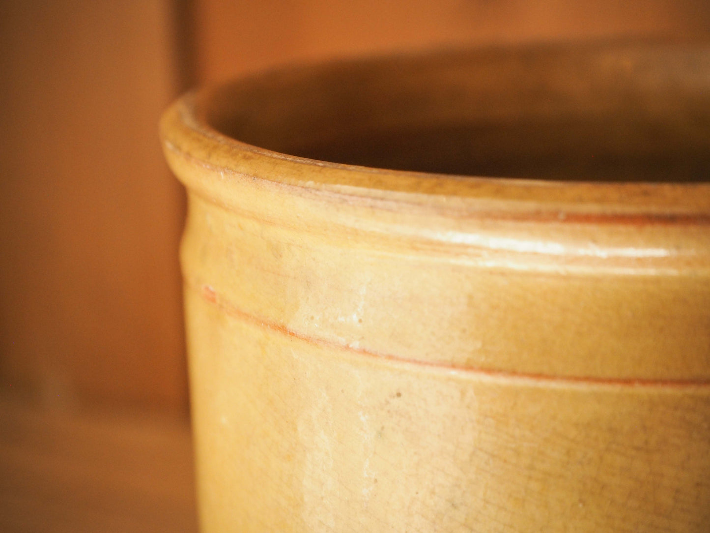 Vintage / Antique Rustic French Yellow Stoneware Confit Pot / Kitchen Storage Jar / Preserve Pot