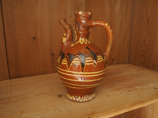 Vintage Antique Romanian Decorative Pot / Earthenware Storage Jug