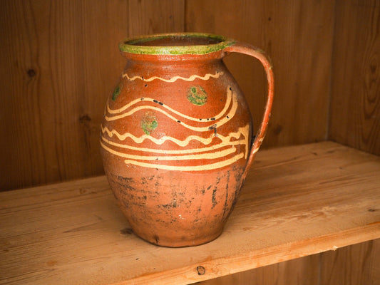 Vintage Antique Romanian Decorative Pot / Earthenware Storage Jug