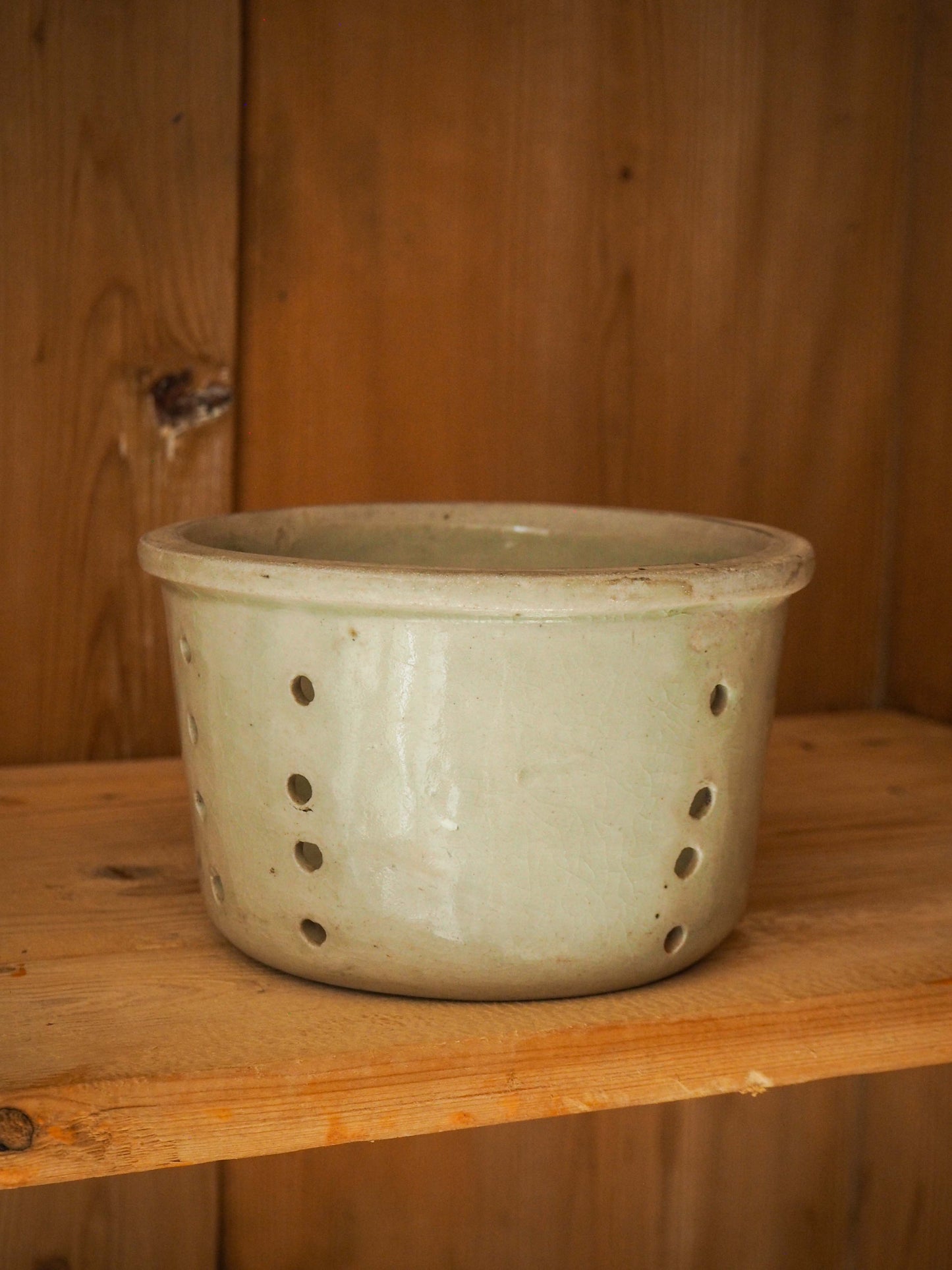 Vintage / Antique Rustic French Cream Stoneware Cheese Mould / Kitchen Storage Jar