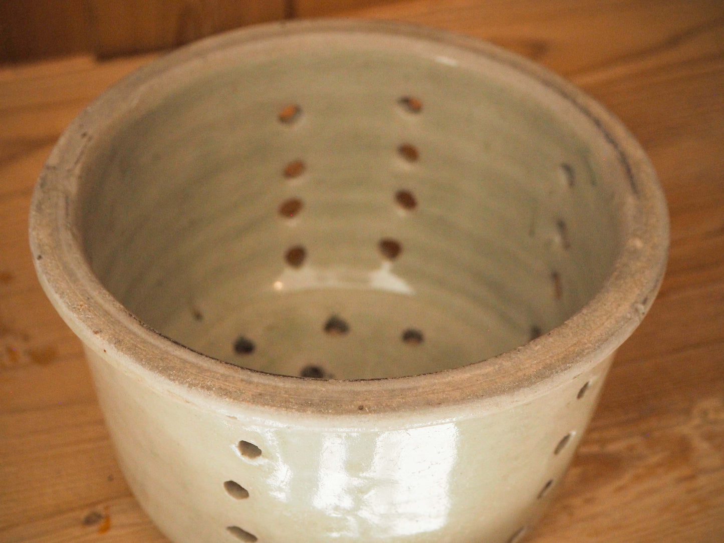 Vintage / Antique Rustic French Cream Stoneware Cheese Mould / Kitchen Storage Jar