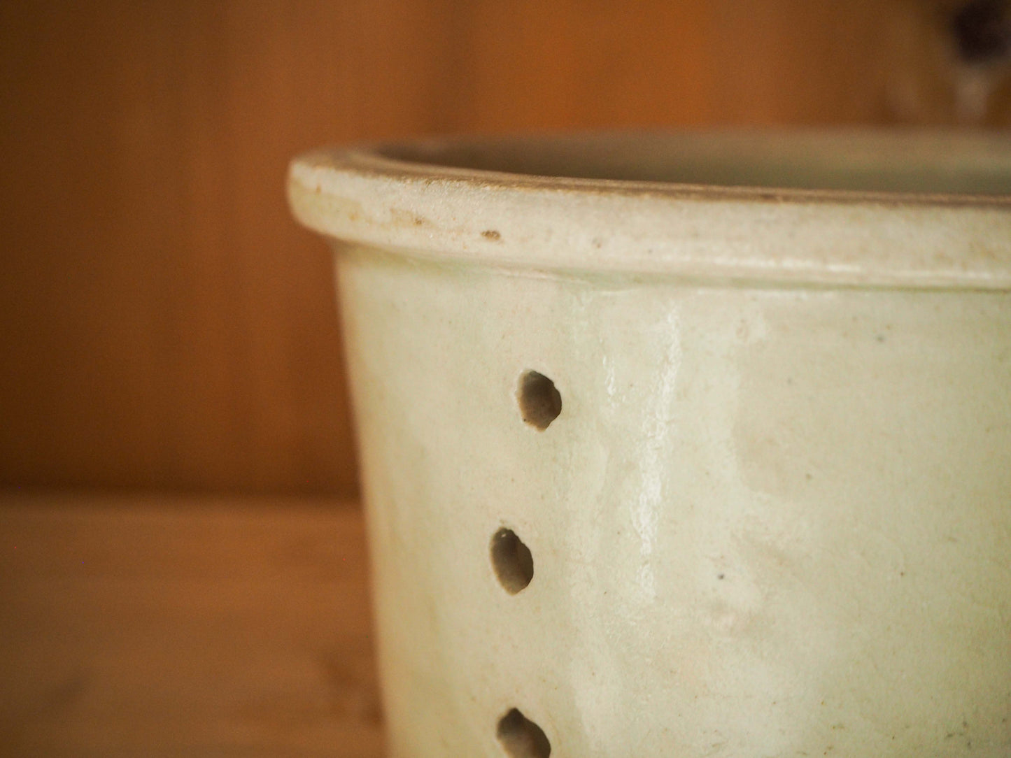 Vintage / Antique Rustic French Cream Stoneware Cheese Mould / Kitchen Storage Jar