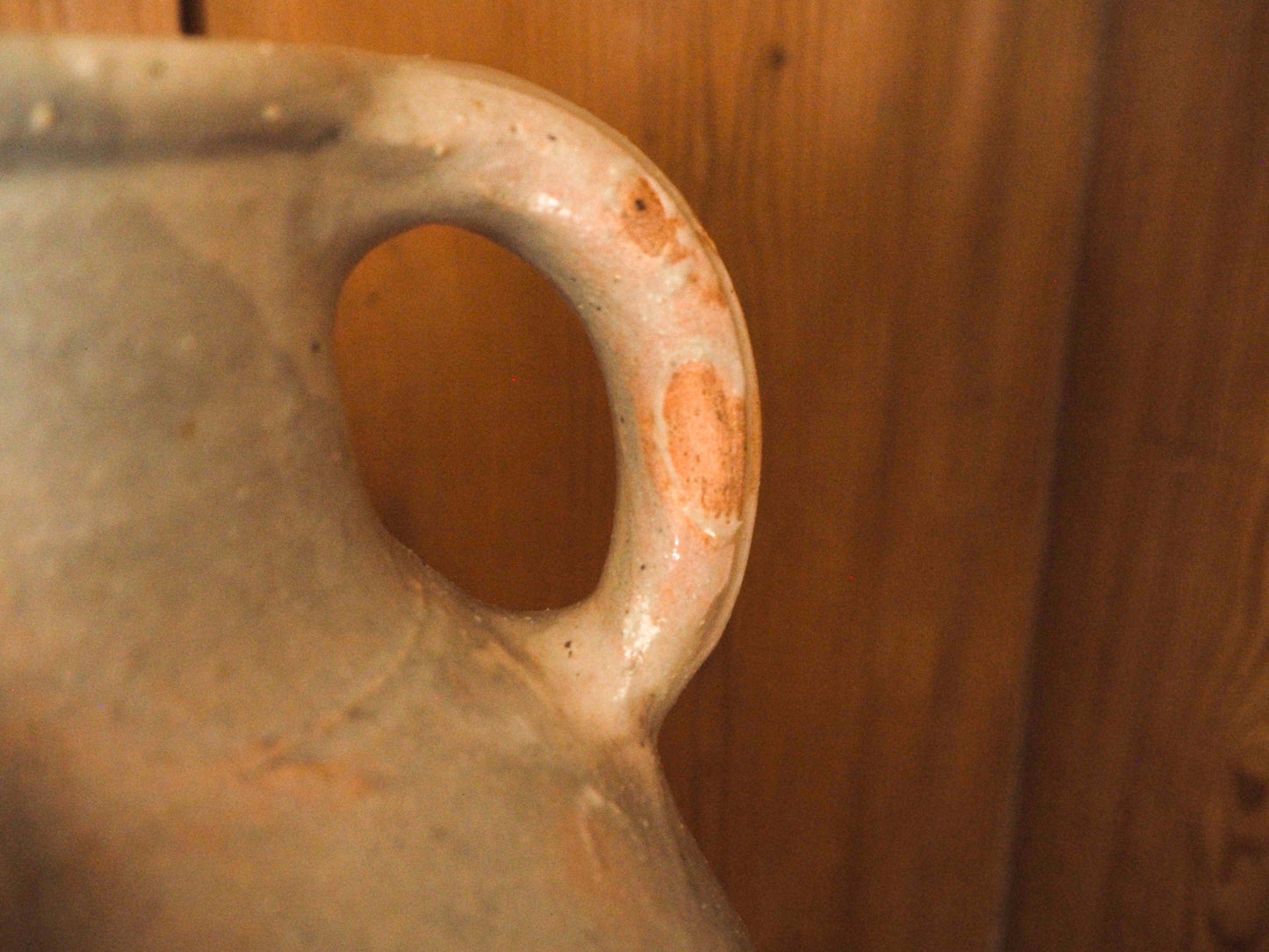 Vintage / Antique Rustic French Grey Large Stoneware Oil Jug / Kitchen Storage Jar