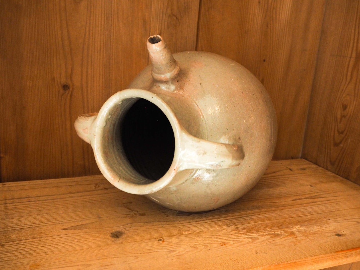 Vintage / Antique Rustic French Grey Large Stoneware Oil Jug / Kitchen Storage Jar