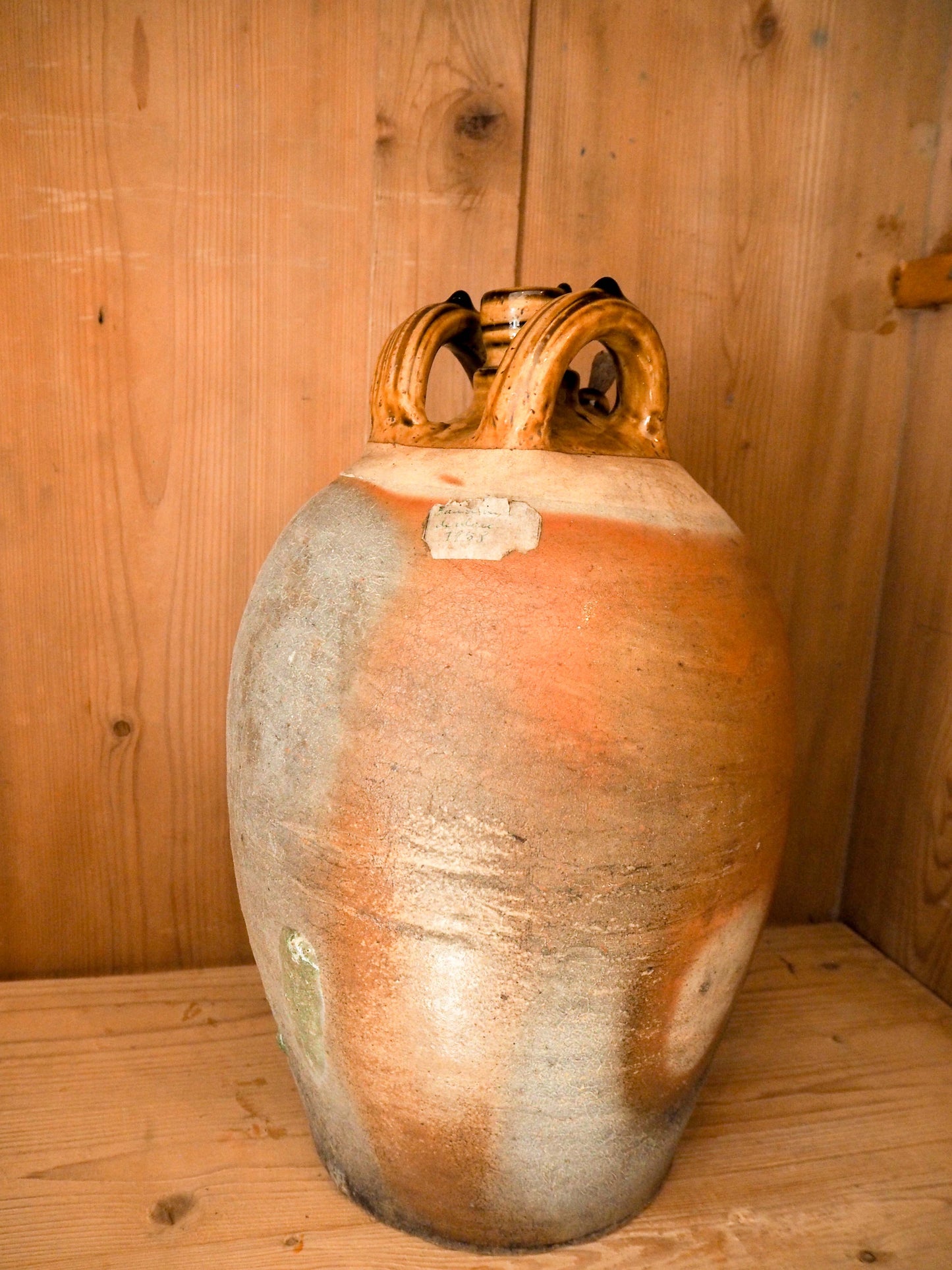Vintage / Antique Rustic French Brown Large Stoneware Oil Jug / Kitchen Storage Jar