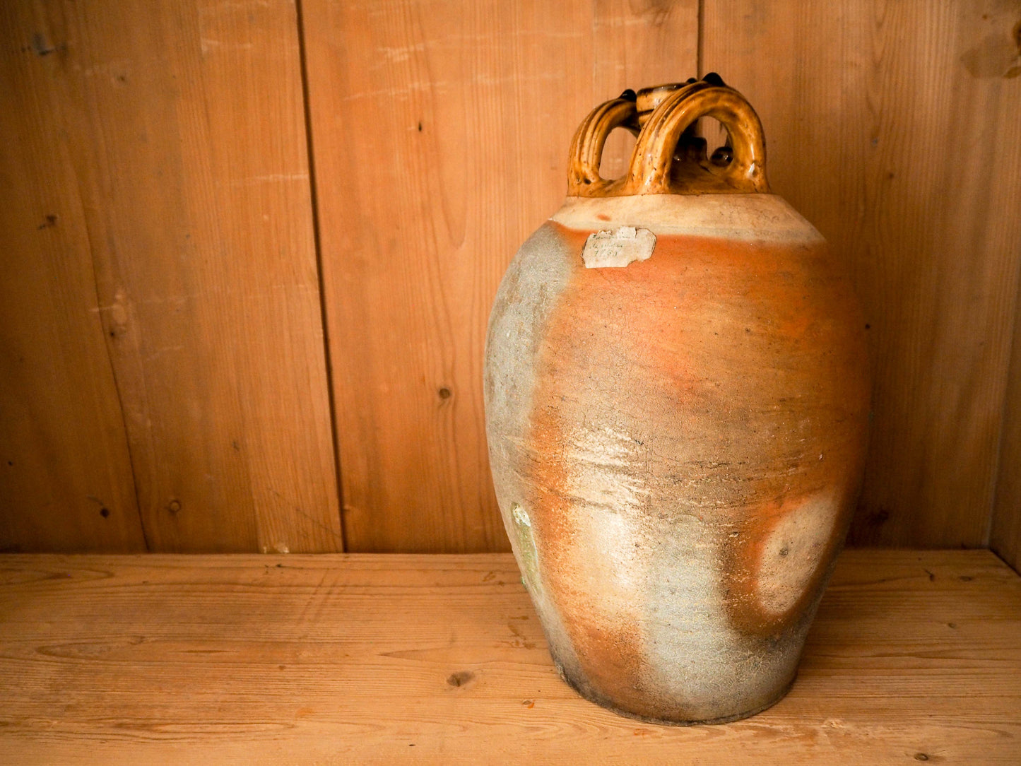 Vintage / Antique Rustic French Brown Large Stoneware Oil Jug / Kitchen Storage Jar