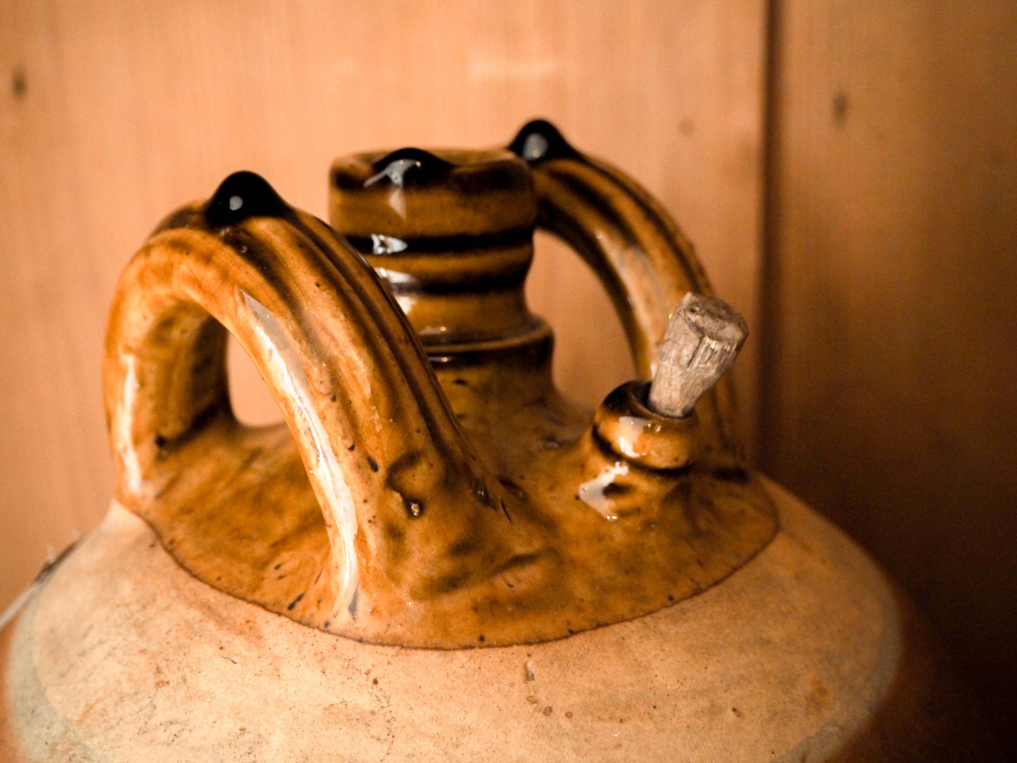 Vintage / Antique Rustic French Brown Large Stoneware Oil Jug / Kitchen Storage Jar