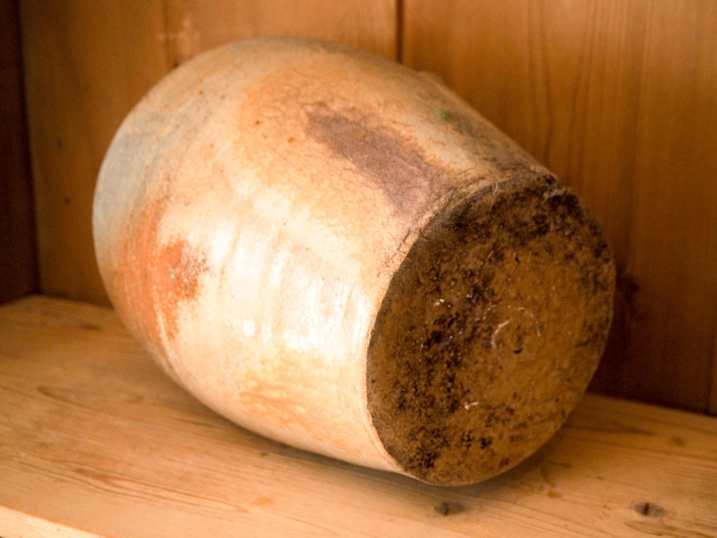Vintage / Antique Rustic French Brown Large Stoneware Oil Jug / Kitchen Storage Jar
