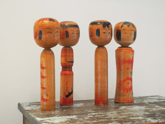 Vintage Antique Wooden Hand-Painted Mid-Century Japanese Kokeshi Dolls (Sold Individually)