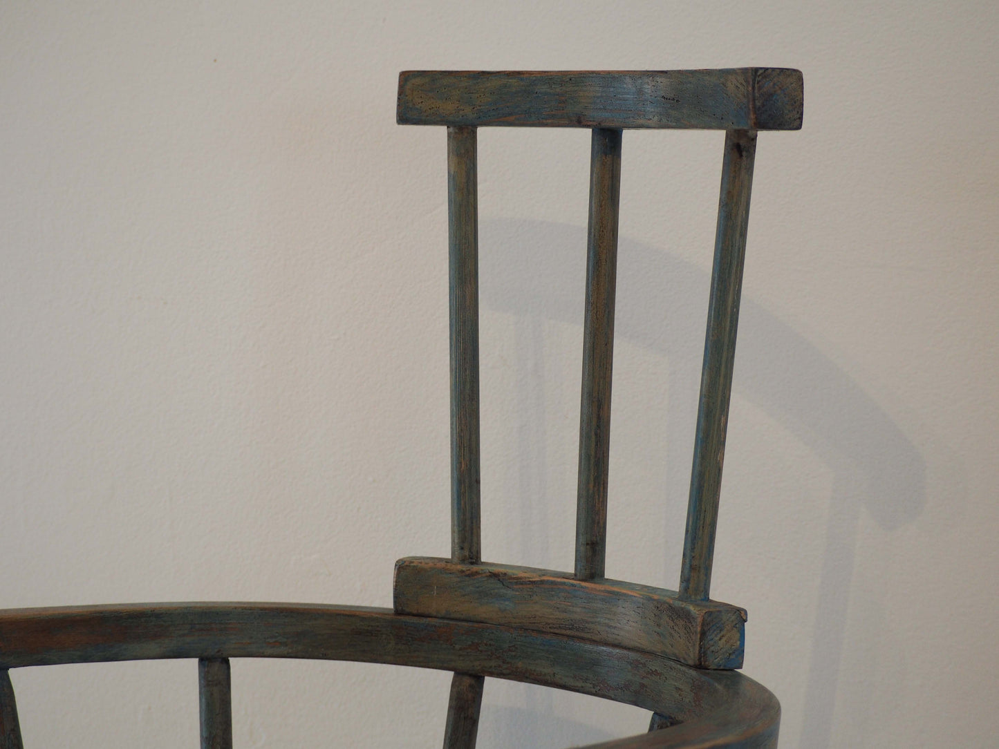 Vintage Antique Small Stick Back Style Chair With Green / Blue Paint