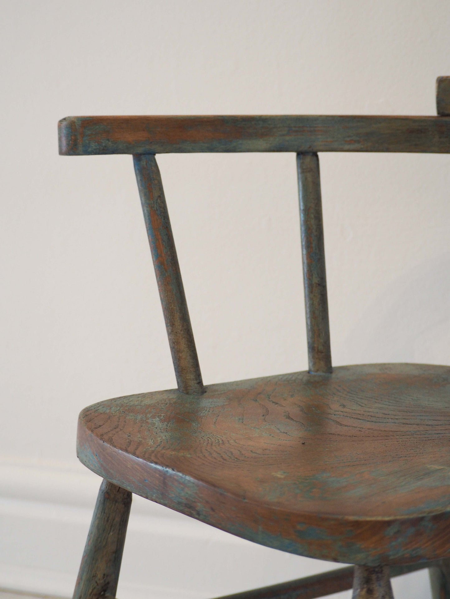 Vintage Antique Small Stick Back Style Chair With Green / Blue Paint