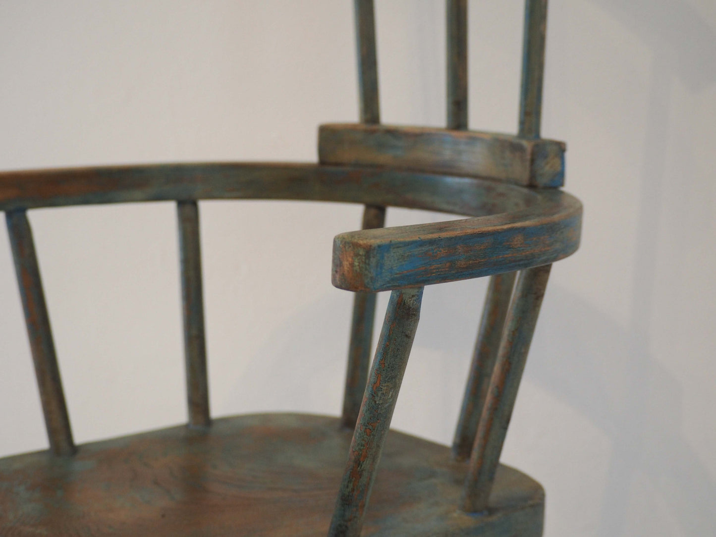 Vintage Antique Small Stick Back Style Chair With Green / Blue Paint