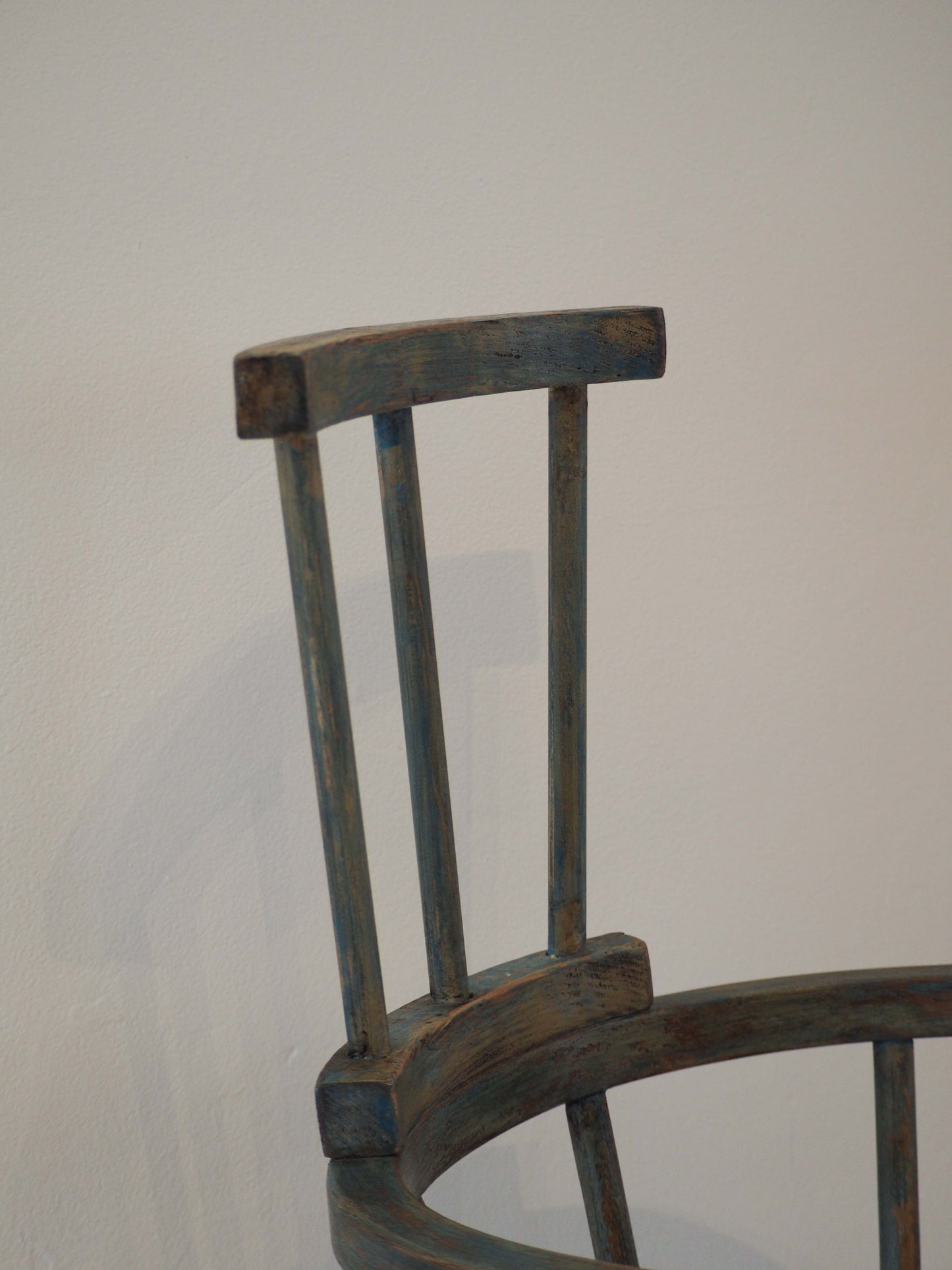 Vintage Antique Small Stick Back Style Chair With Green / Blue Paint