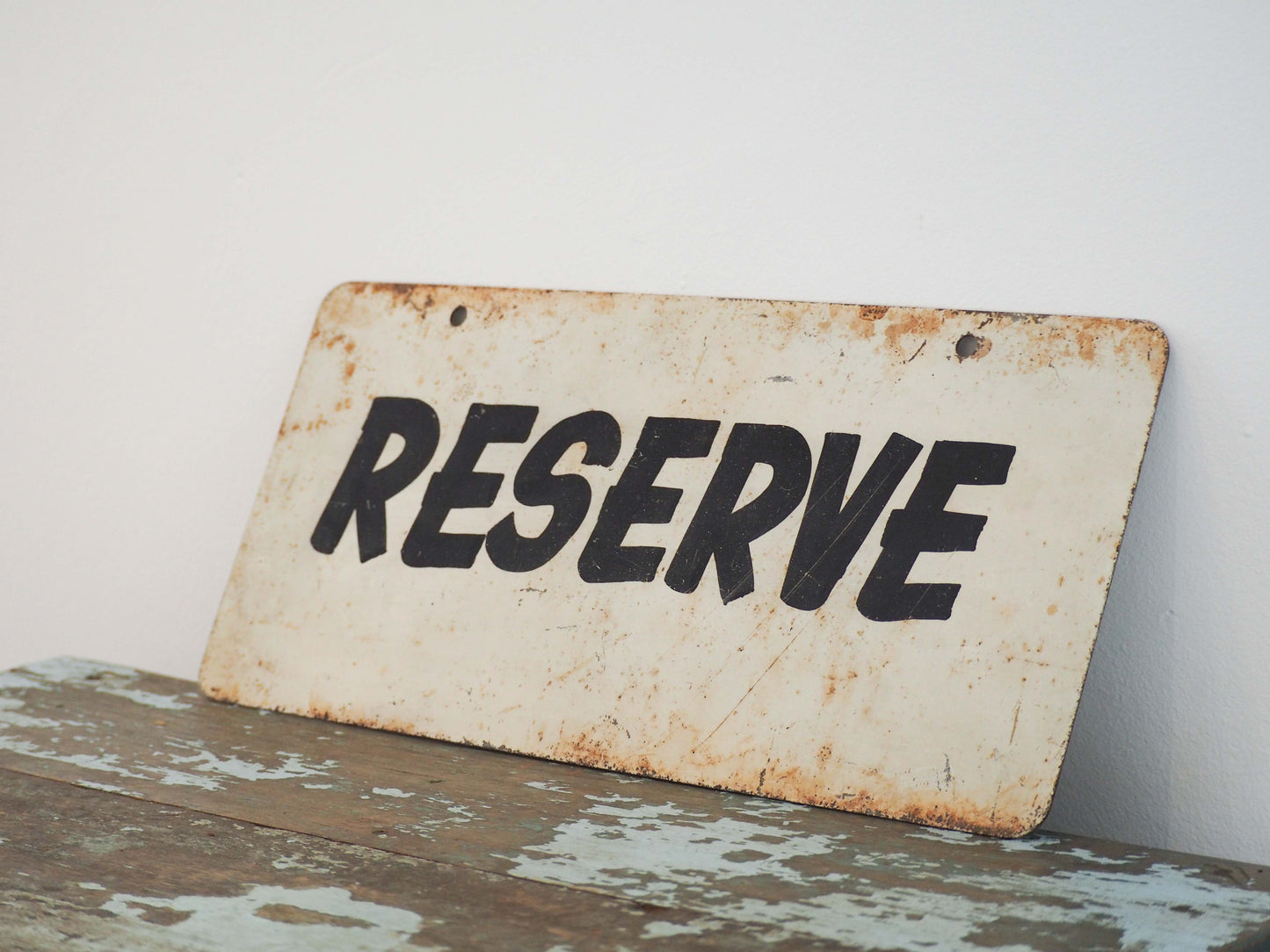 Vintage Antique Old French Metal 'Réservé' Road Sign / White & Black / Wall Art