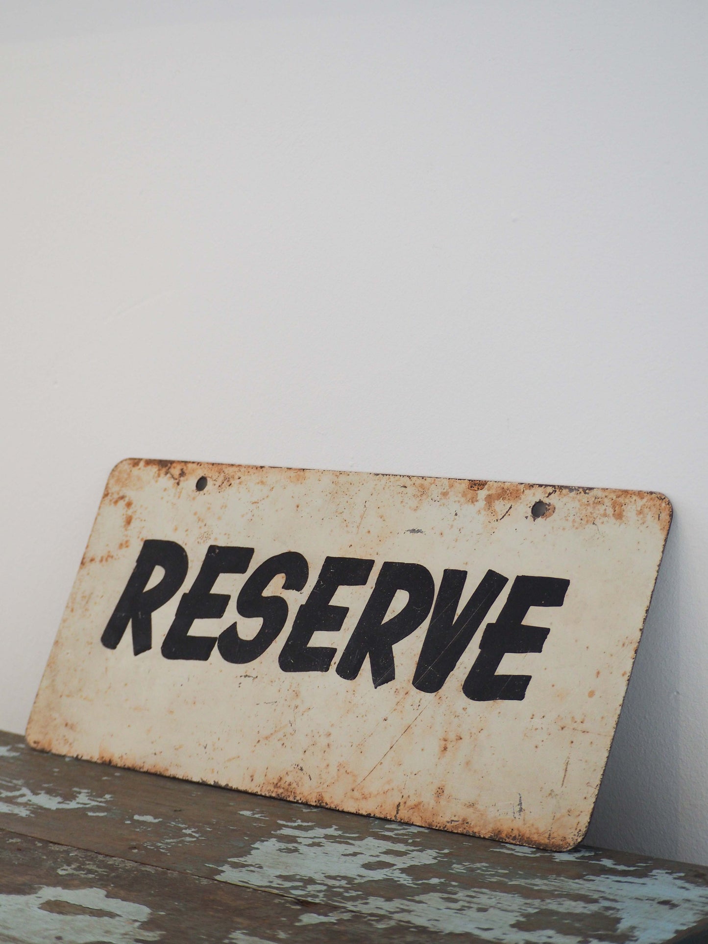 Vintage Antique Old French Metal 'Réservé' Road Sign / White & Black / Wall Art