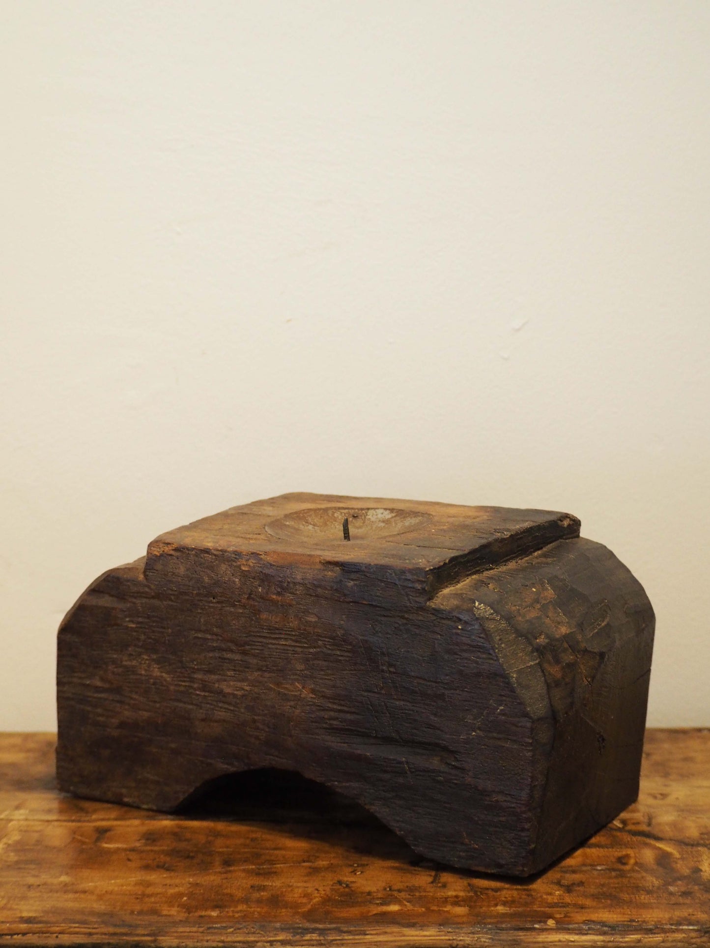 Vintage Antique Chunky Wooden Candle Holder / Indian Candle Block