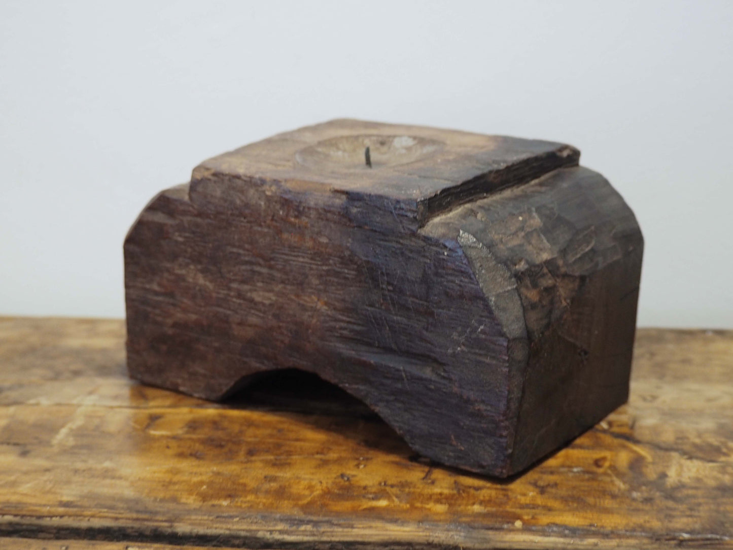 Vintage Antique Chunky Wooden Candle Holder / Indian Candle Block