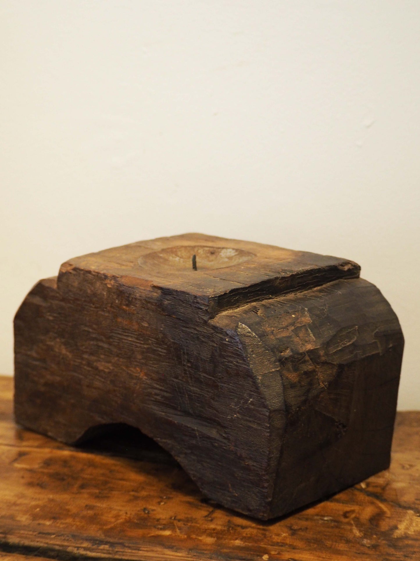 Vintage Antique Chunky Wooden Candle Holder / Indian Candle Block