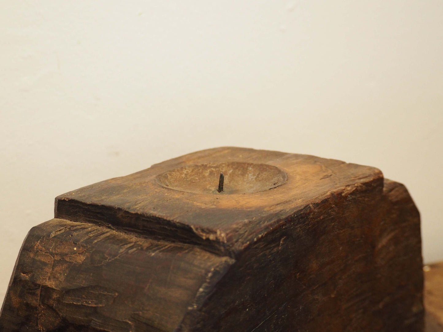 Vintage Antique Chunky Wooden Candle Holder / Indian Candle Block