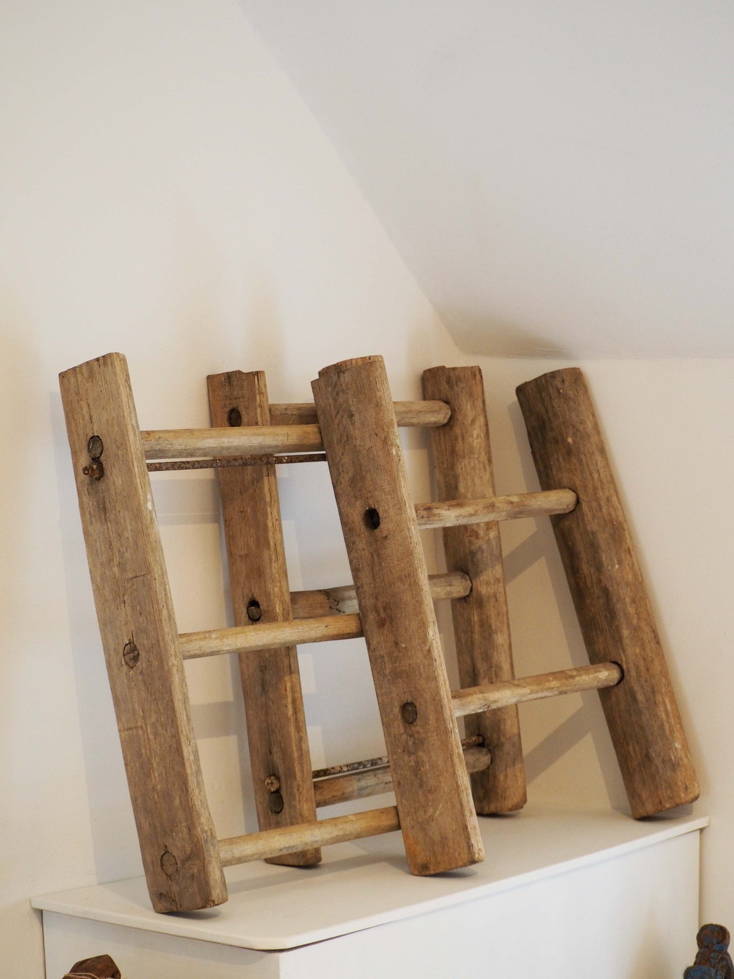 Vintage Small Rustic French Wooden Ladder / Decorative Ladder