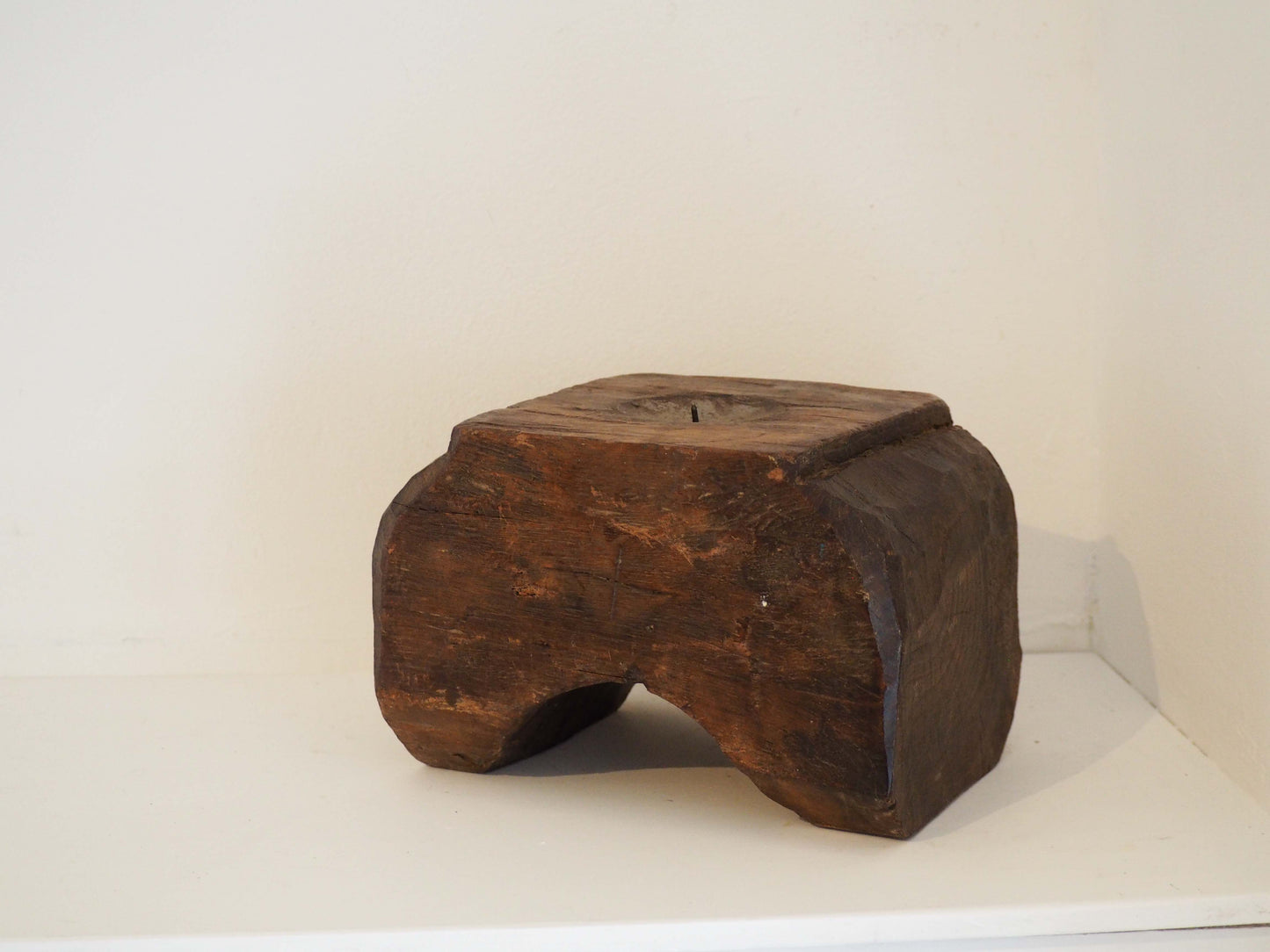 Vintage Antique Chunky Wooden Candle Holder / Indian Candle Block