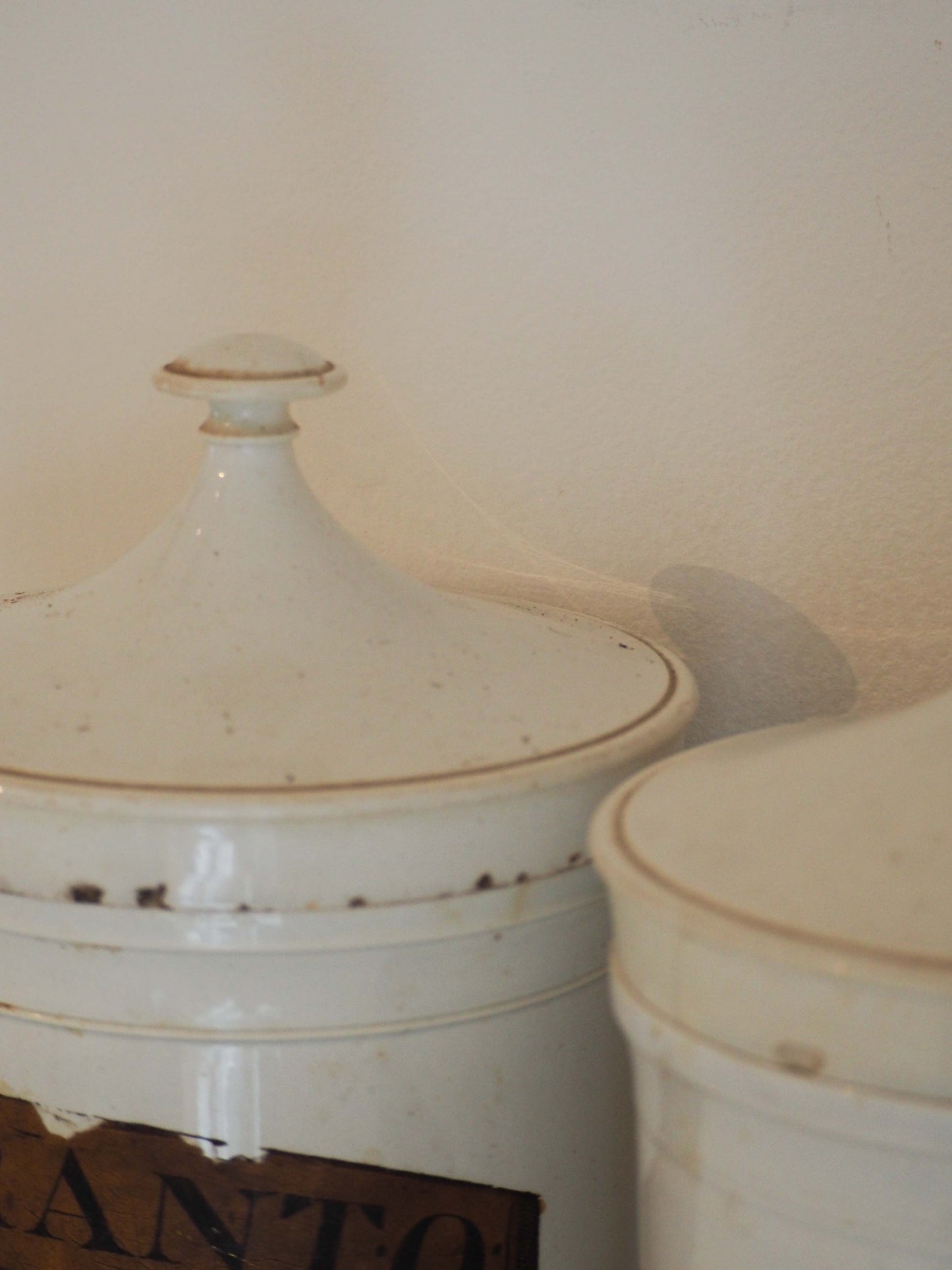 Pair of Vintage / Antique Large White Porcelain Apothecary Chemist Bottles With Original Labels