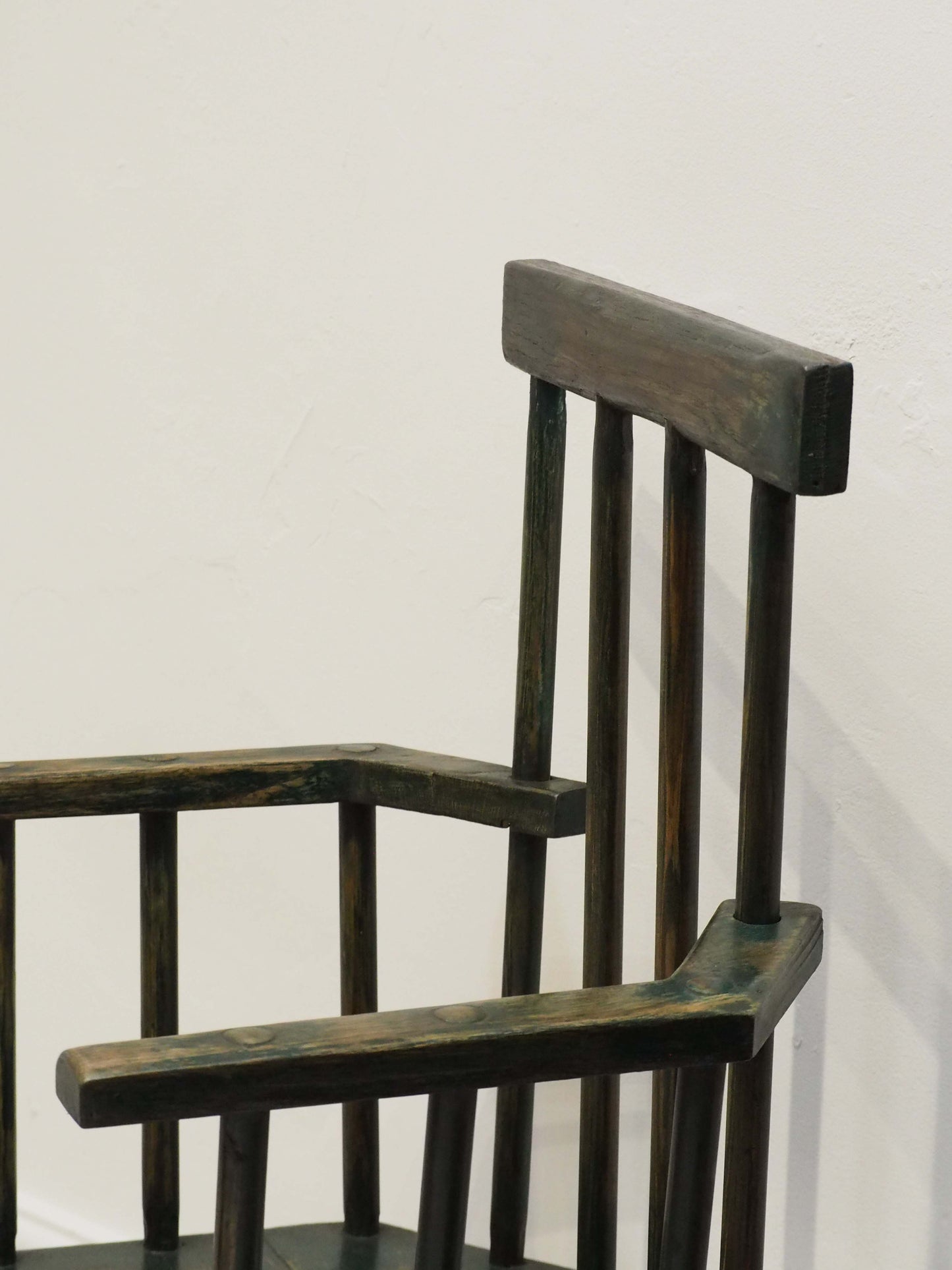 Vintage Antique Small Stick Back Style Wooden Chair With Green Paint