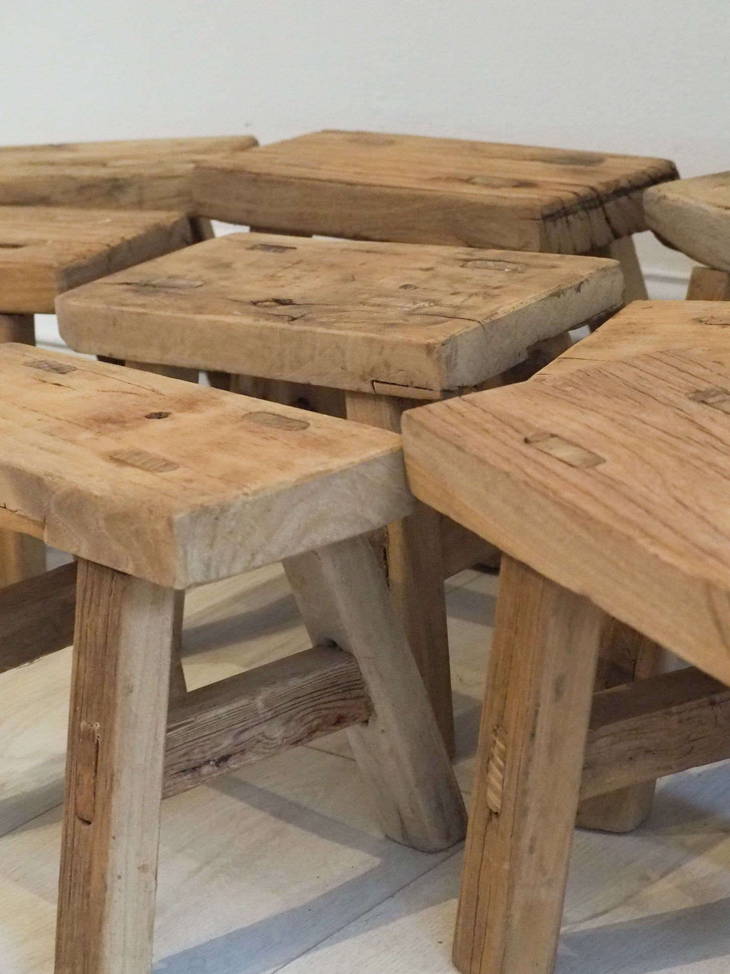 Antique Vintage Small Elm Rustic Wooden Farmhouse Stool / Milking Stool