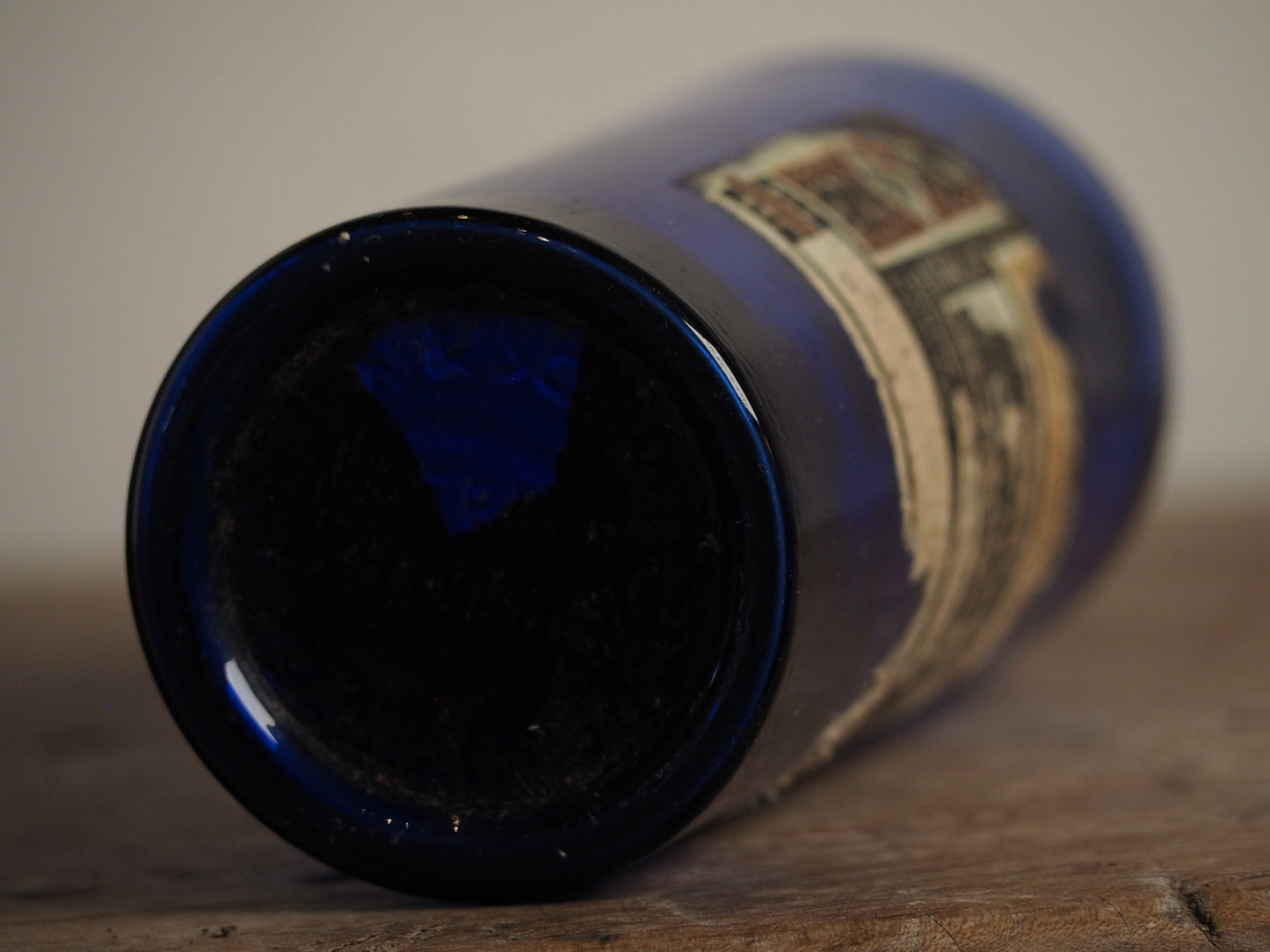 Antique Victorian Blue Glass Bottle with Stopper and Original Label