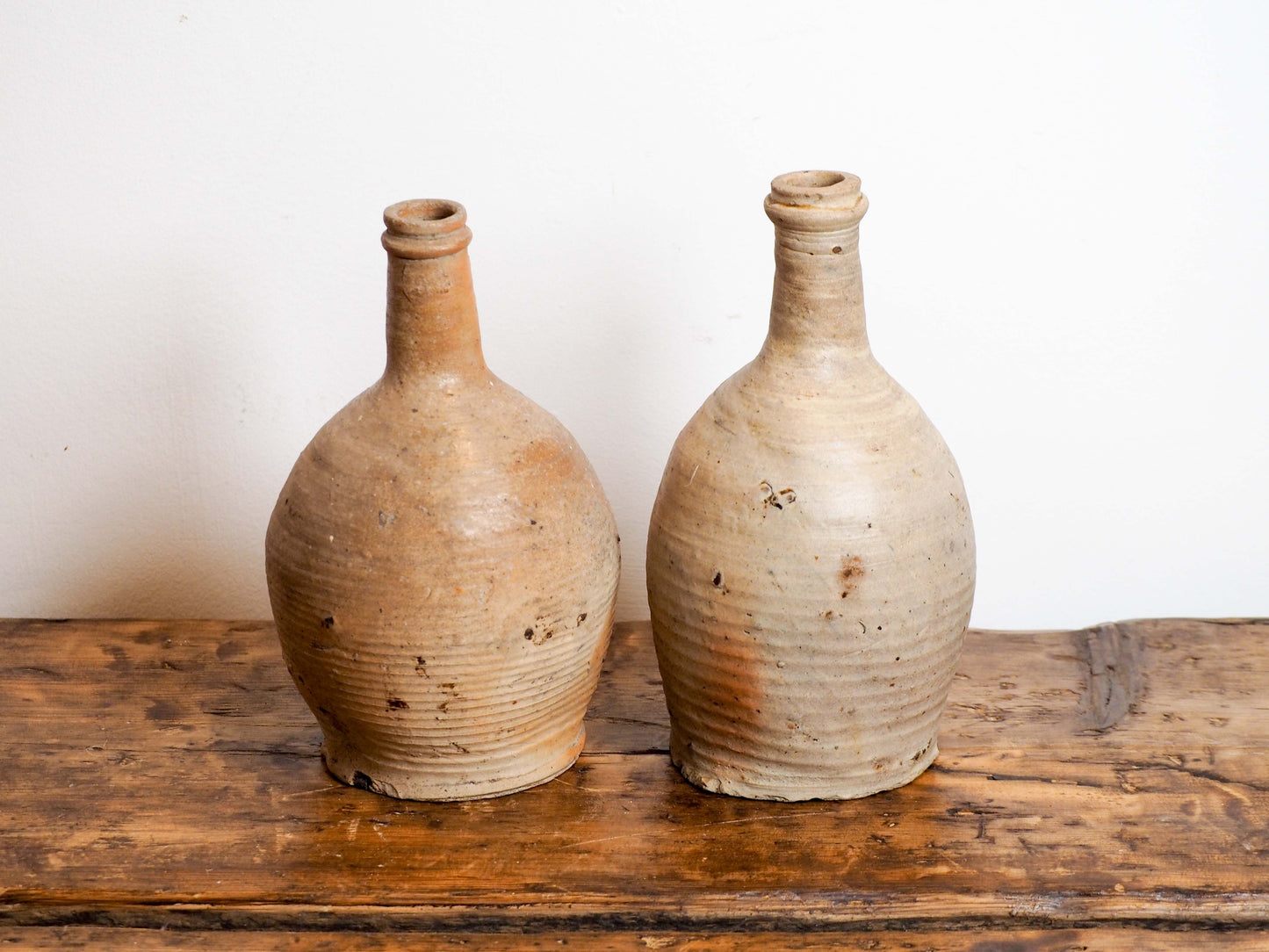 Vintage Antique Rustic French Cream Brown Stoneware Bottle / Kitchen Pot (Sold Individually)