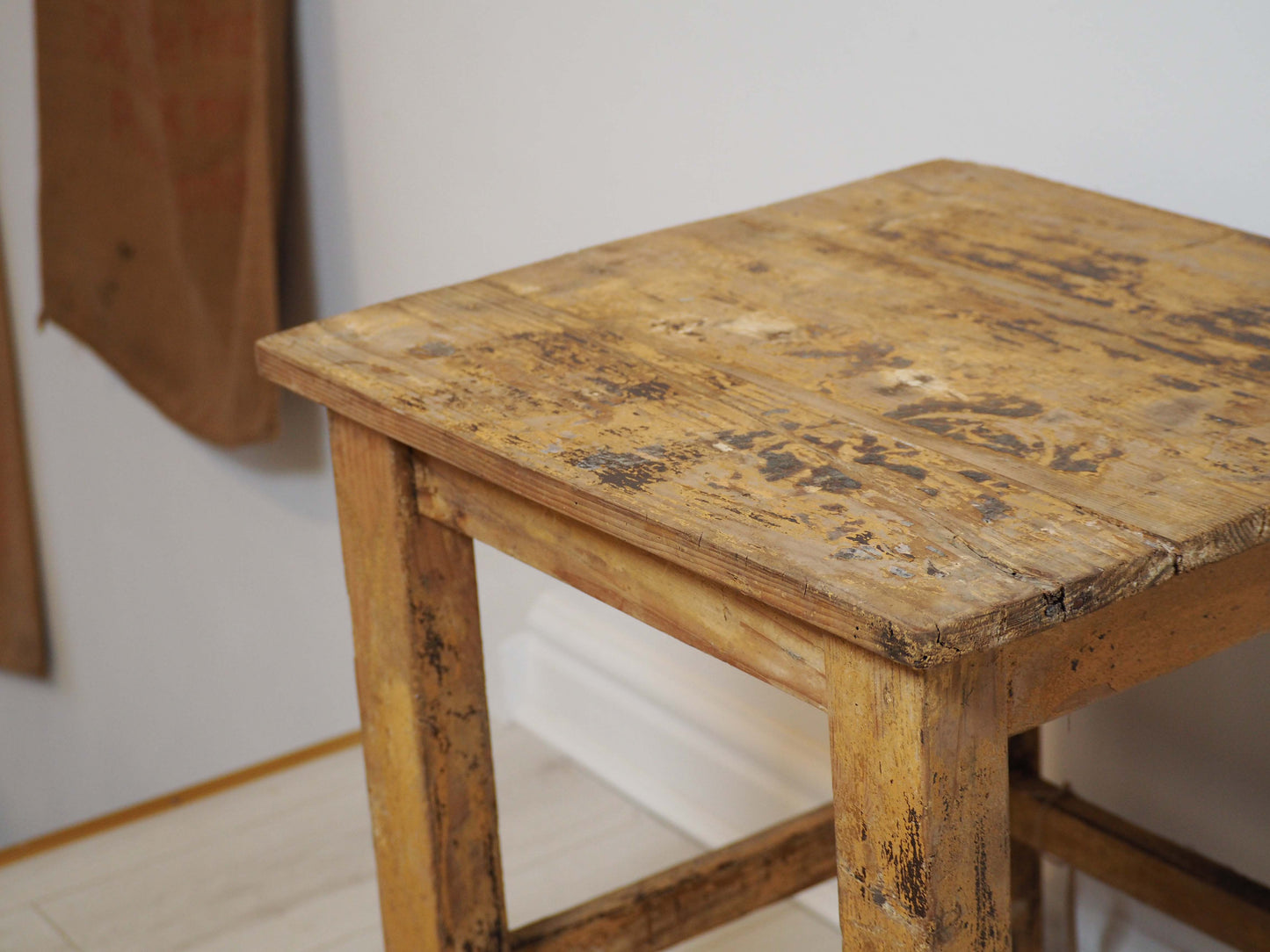 Small Rustic French Wooden Painted Side Table / Small Furniture