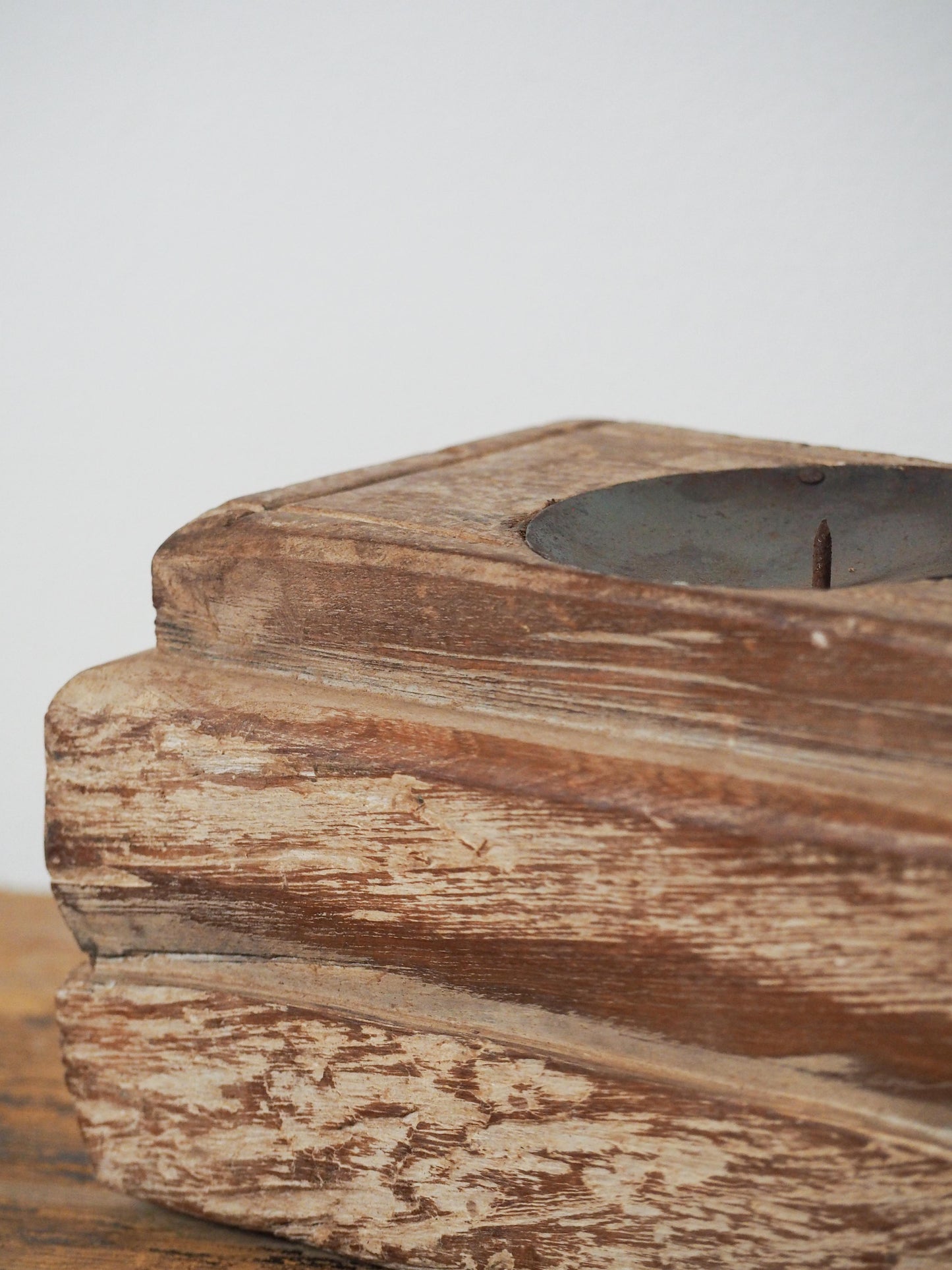 Vintage Antique Chunky Wooden Candle Holder / Indian Candle Block