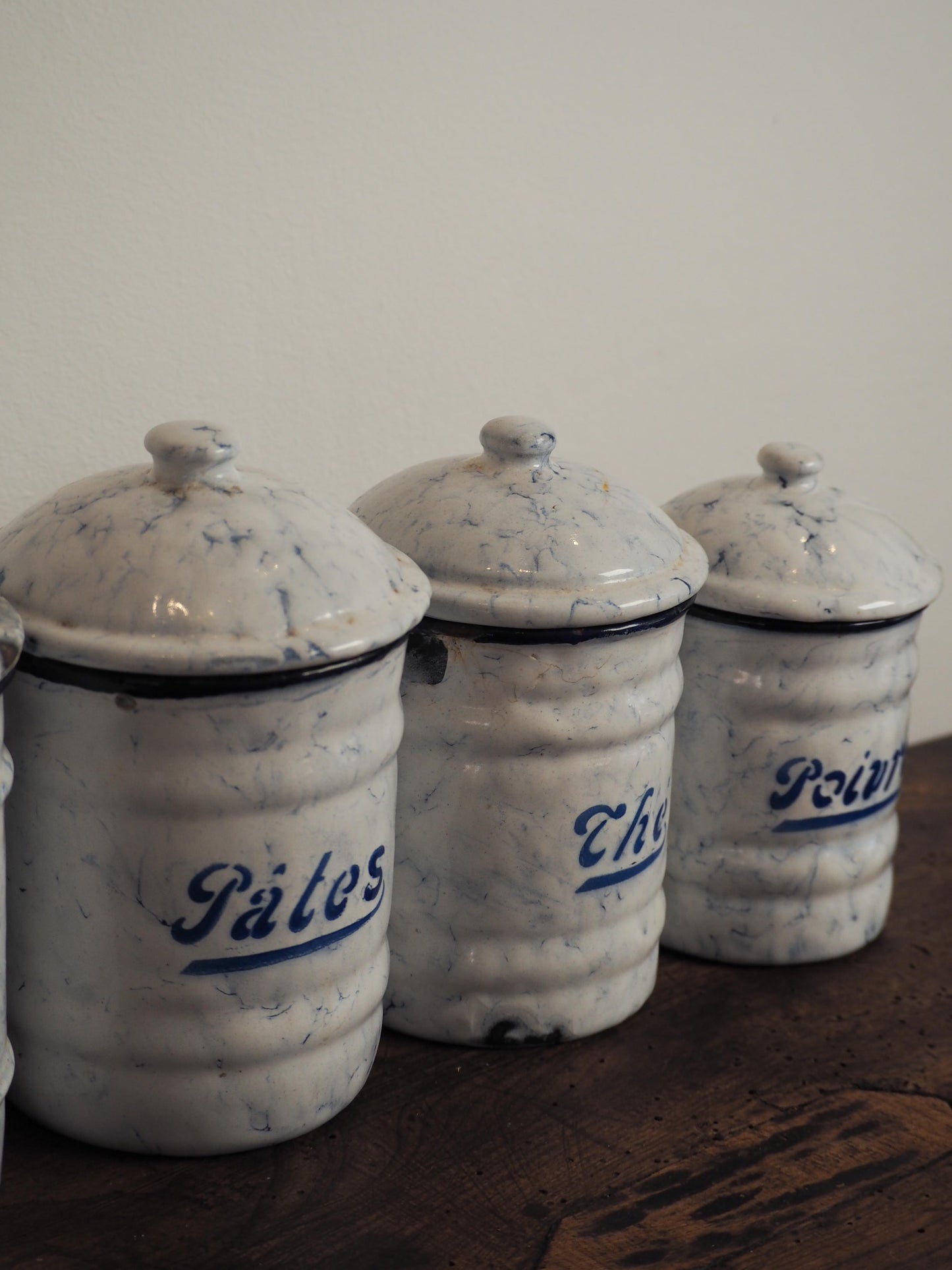 Enamel French Vintage Kitchen Canister Set / Storage Jars / French Cafe Sucre Farine Containers (Set of 6)