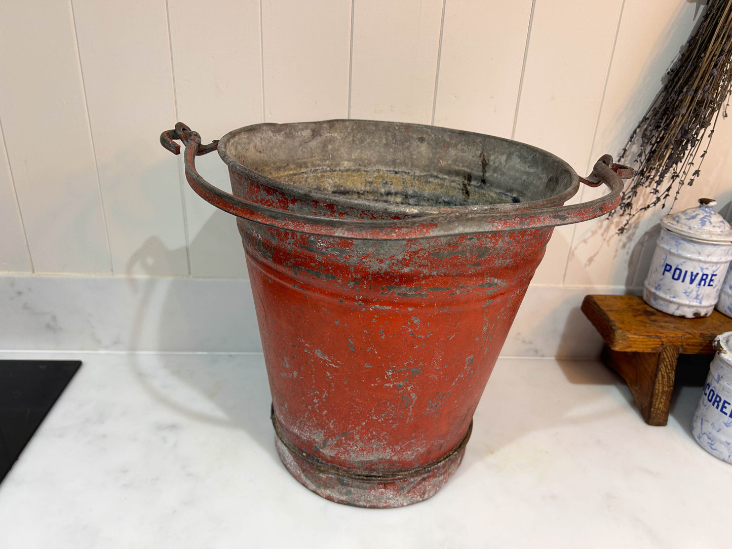 Vintage Antique Red Galvanised Fire Bucket