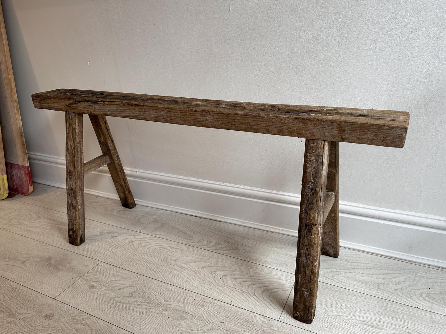 Vintage Antique Large Long Elm Rustic Wooden Bench / Stool