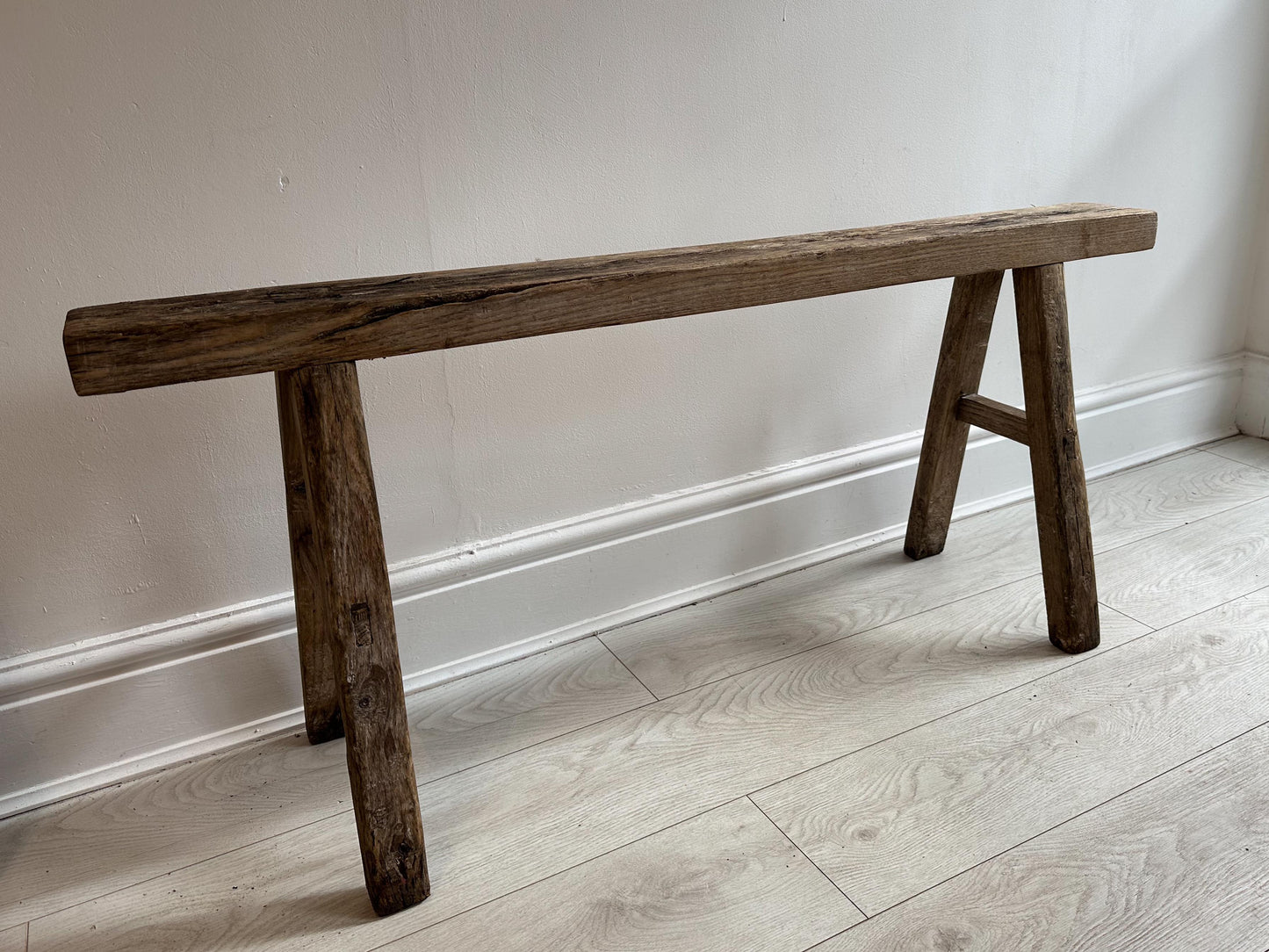 Vintage Antique Large Long Elm Rustic Wooden Bench / Stool