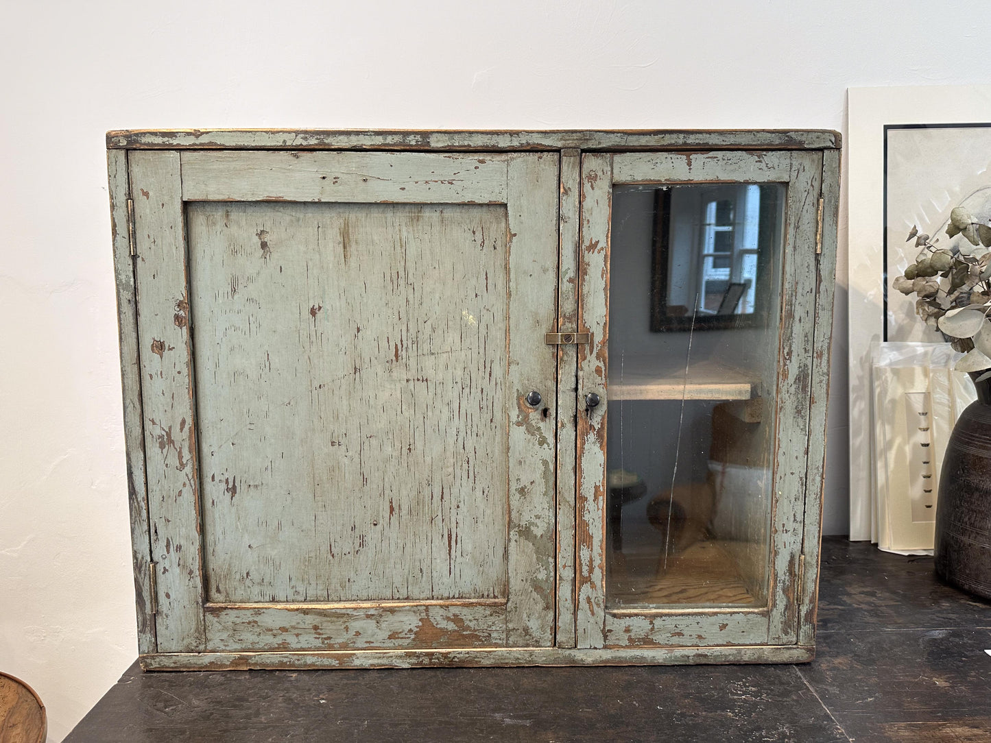 Vintage Antique Victorian Wooden Rustic Painted Pantry Cupboard / Kitchen Storage