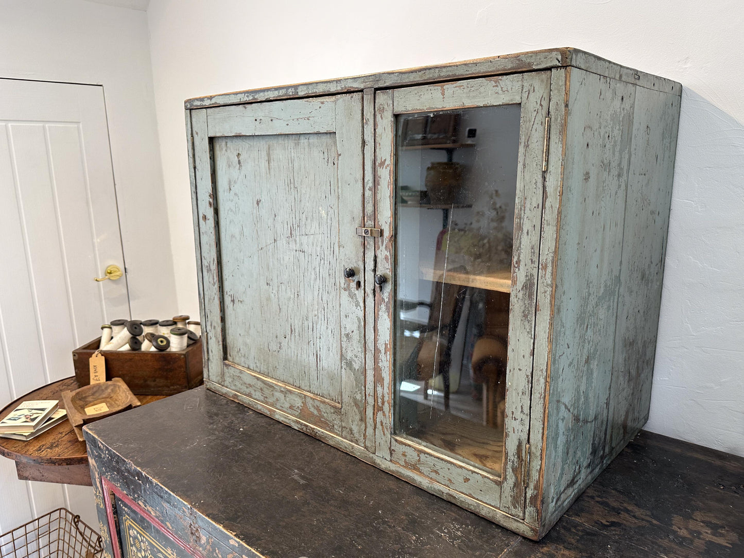 Vintage Antique Victorian Wooden Rustic Painted Pantry Cupboard / Kitchen Storage