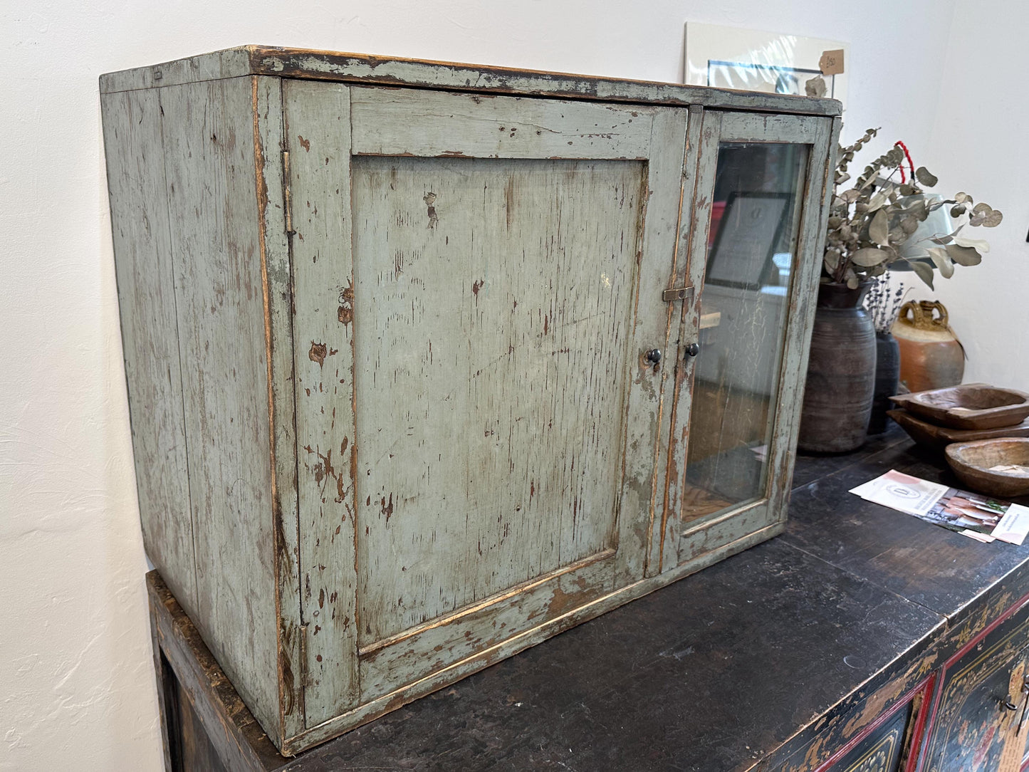 Vintage Antique Victorian Wooden Rustic Painted Pantry Cupboard / Kitchen Storage