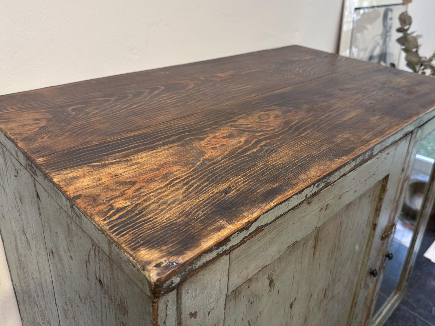 Vintage Antique Victorian Wooden Rustic Painted Pantry Cupboard / Kitchen Storage