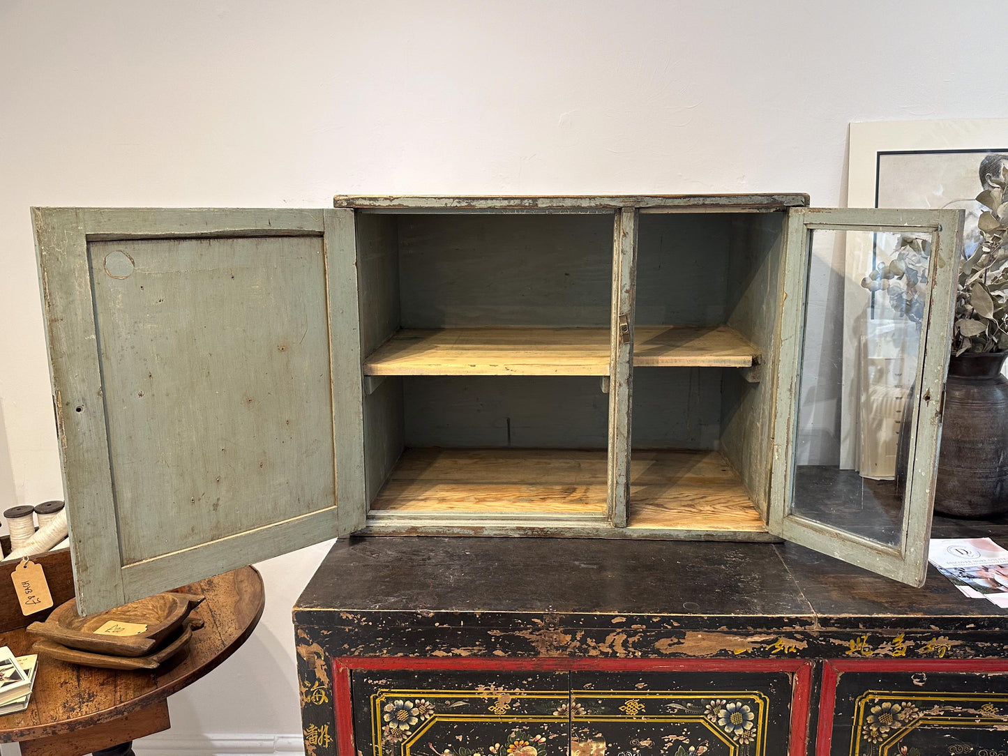 Vintage Antique Victorian Wooden Rustic Painted Pantry Cupboard / Kitchen Storage