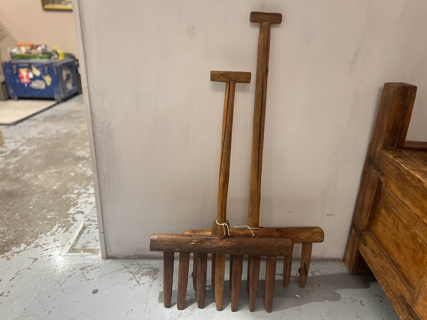 Antique Wooden Malting Kiln Fork Rake 19th Century