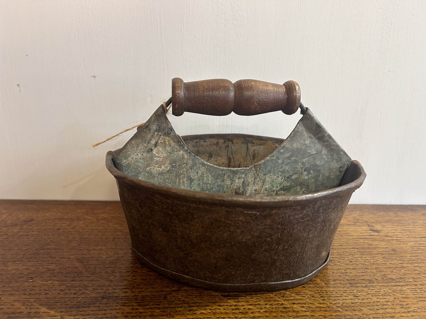 Small Vintage Indian Metal Trug with Wooden Handle