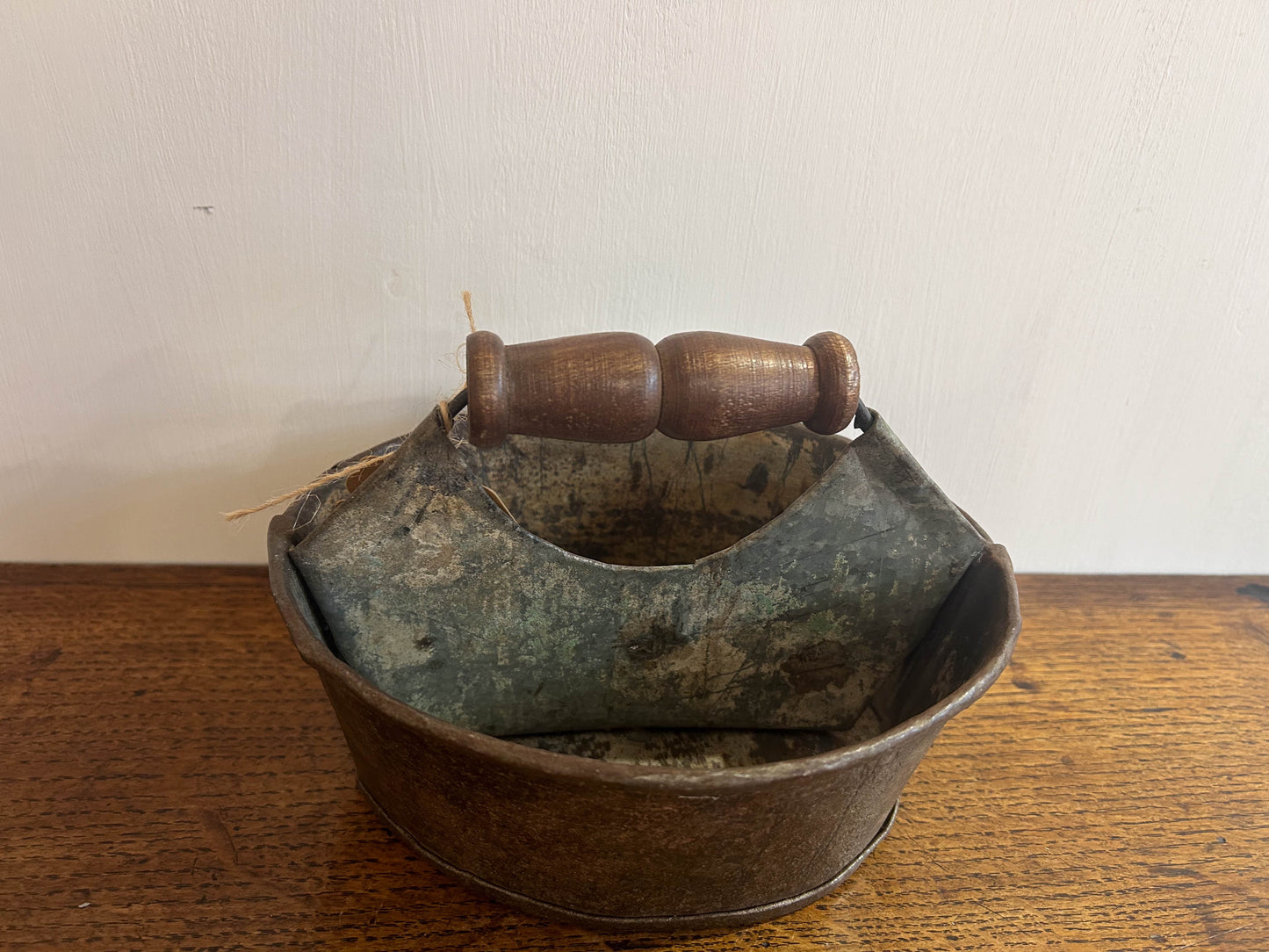 Small Vintage Indian Metal Trug with Wooden Handle