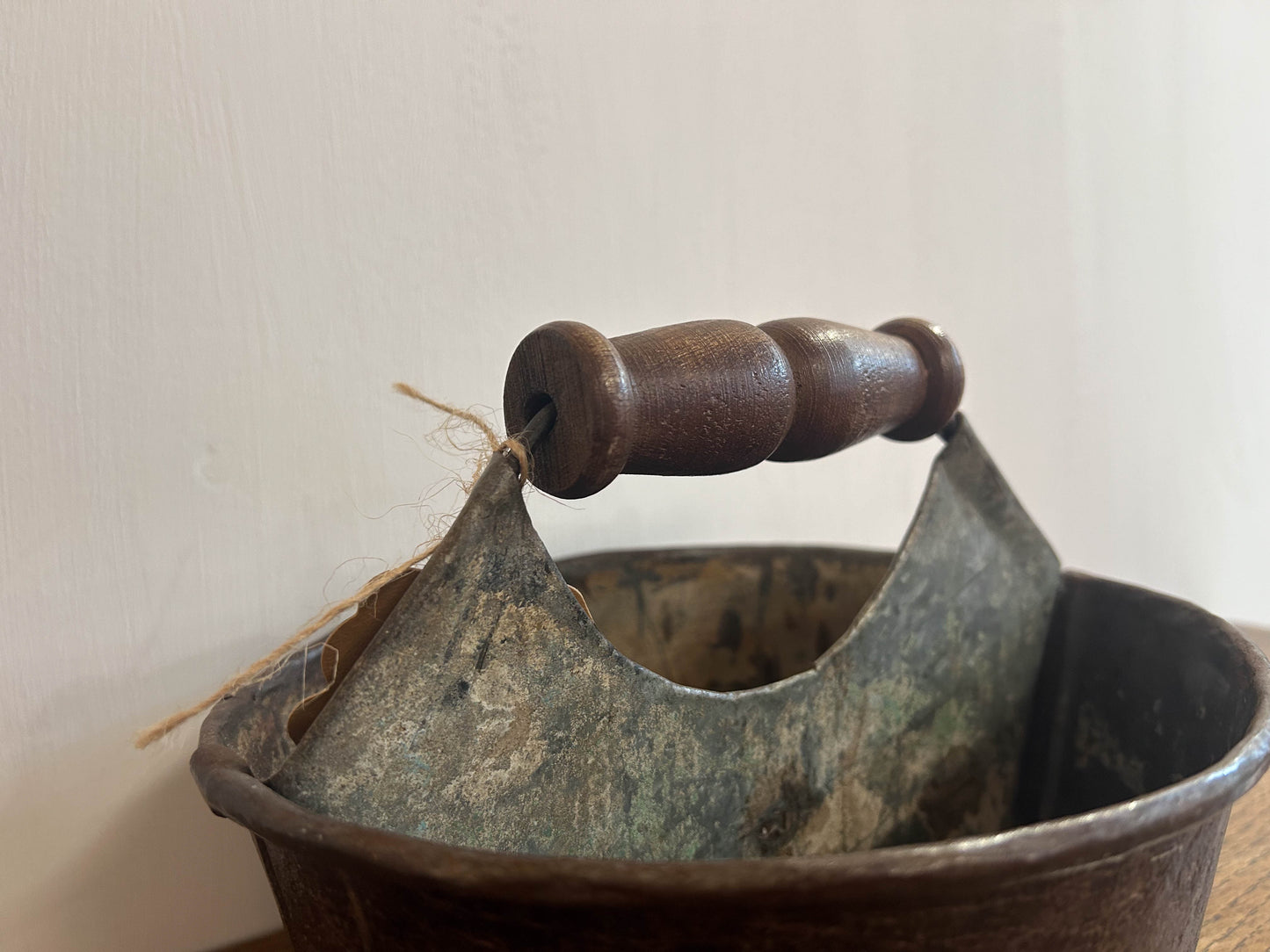 Small Vintage Indian Metal Trug with Wooden Handle